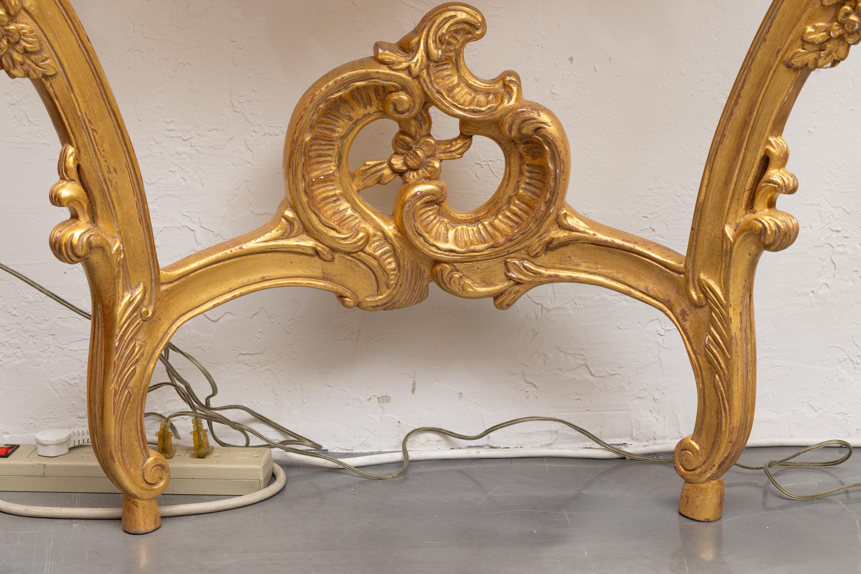 Wood 20th Century Louis XV Gilt Console with Marble Top (Pair available) For Sale