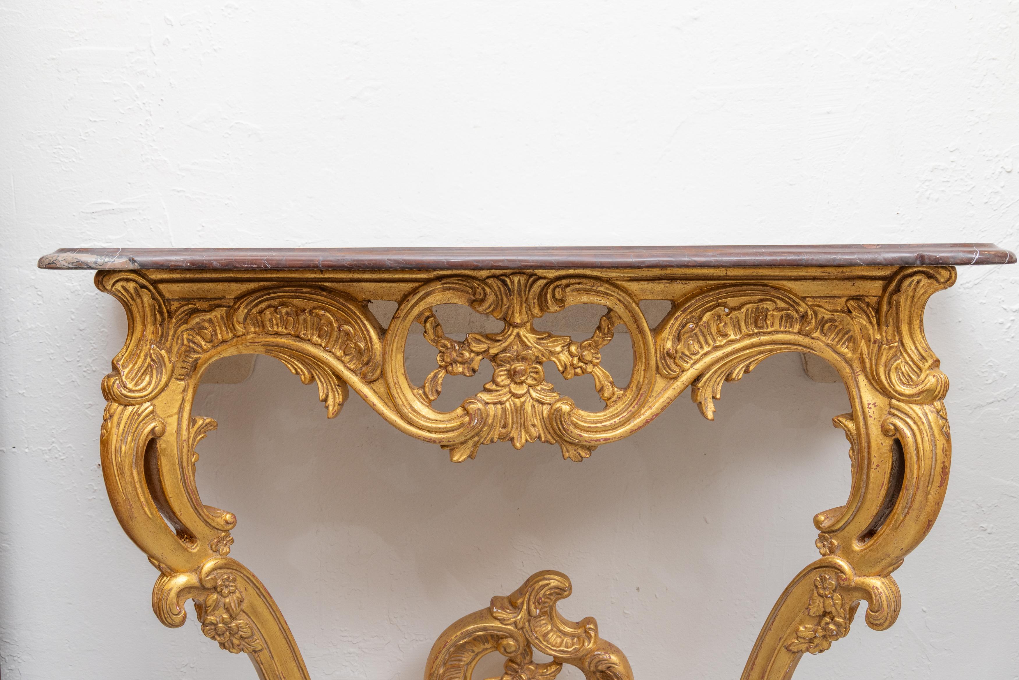 20th Century Louis XV Gilt Console with Marble Top (Pair available) For Sale 1