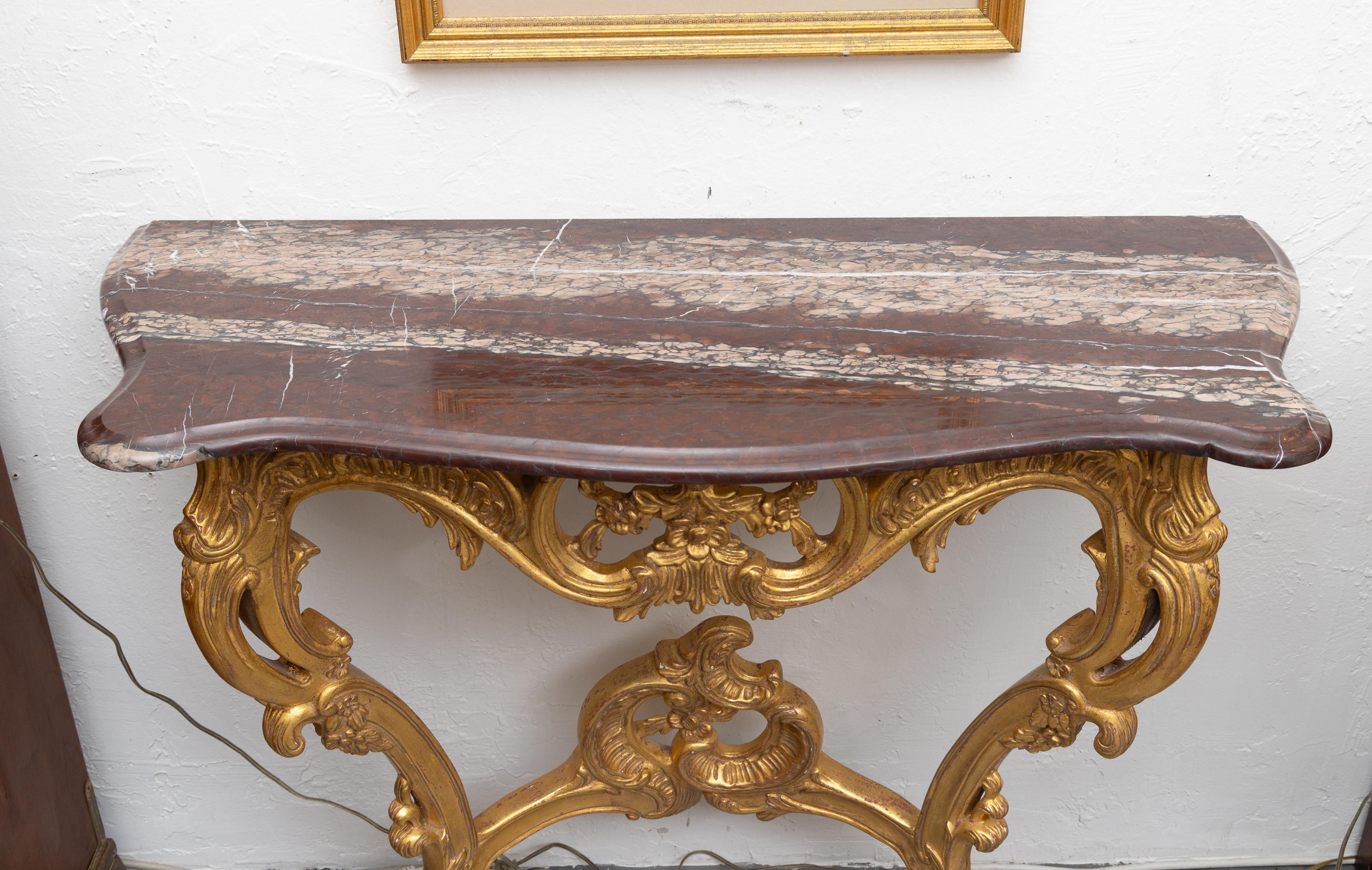 20th Century Louis XV Gilt Console with Marble Top (Pair available) For Sale 2