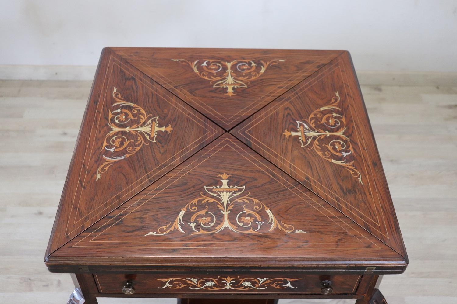Italian 20th Century Louis XV Inlaid Wood Game Table For Sale