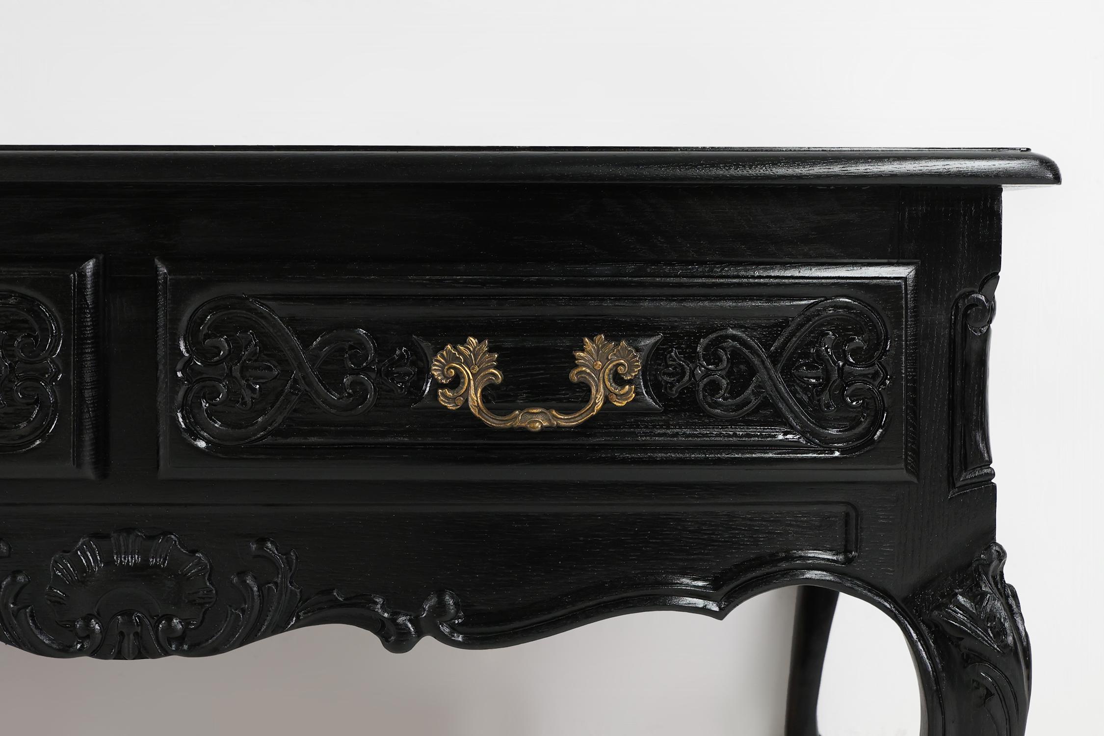 French 20th Century Louis XV style black low sideboard, France For Sale