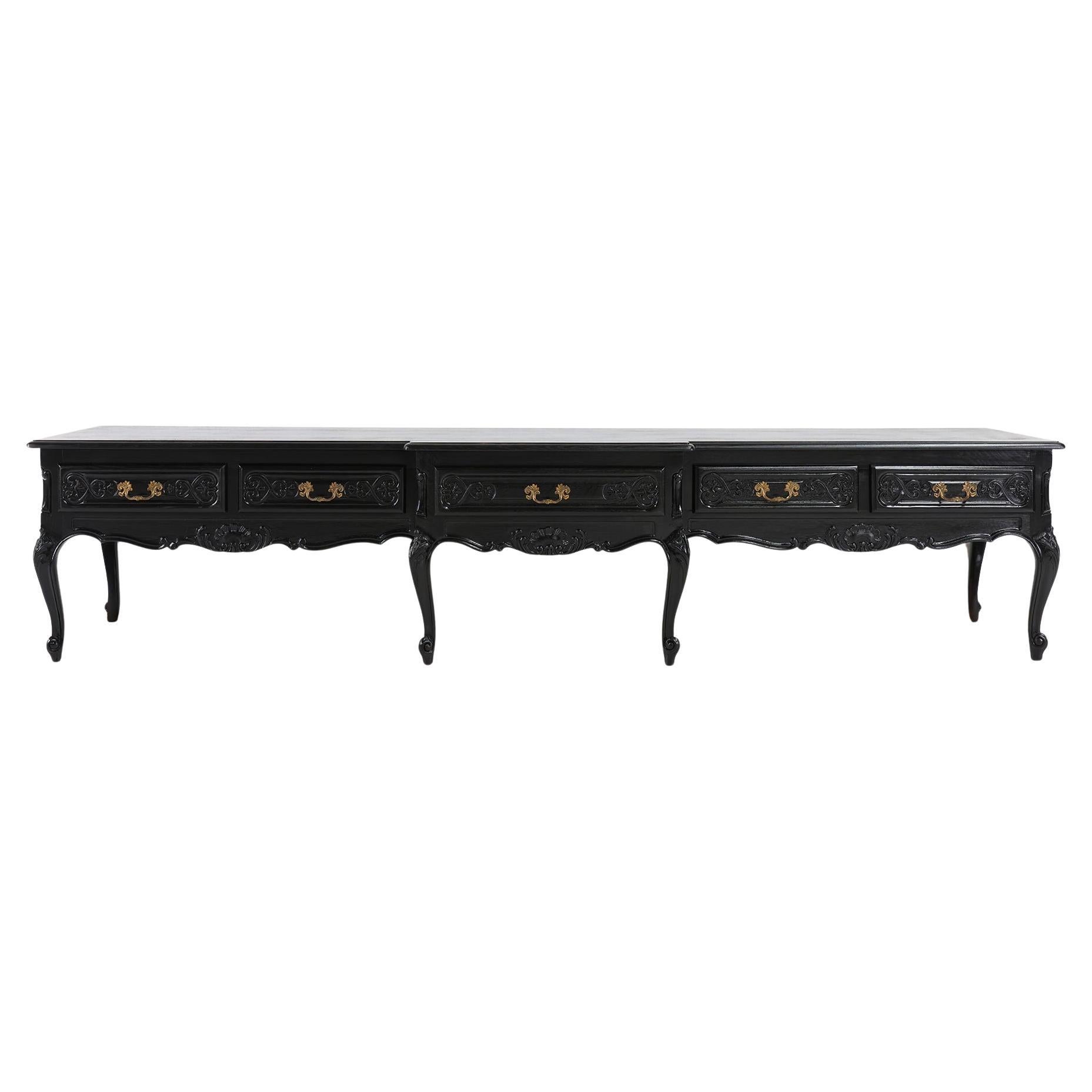 Credenza bassa nera in stile Luigi XV del XX secolo, Francia