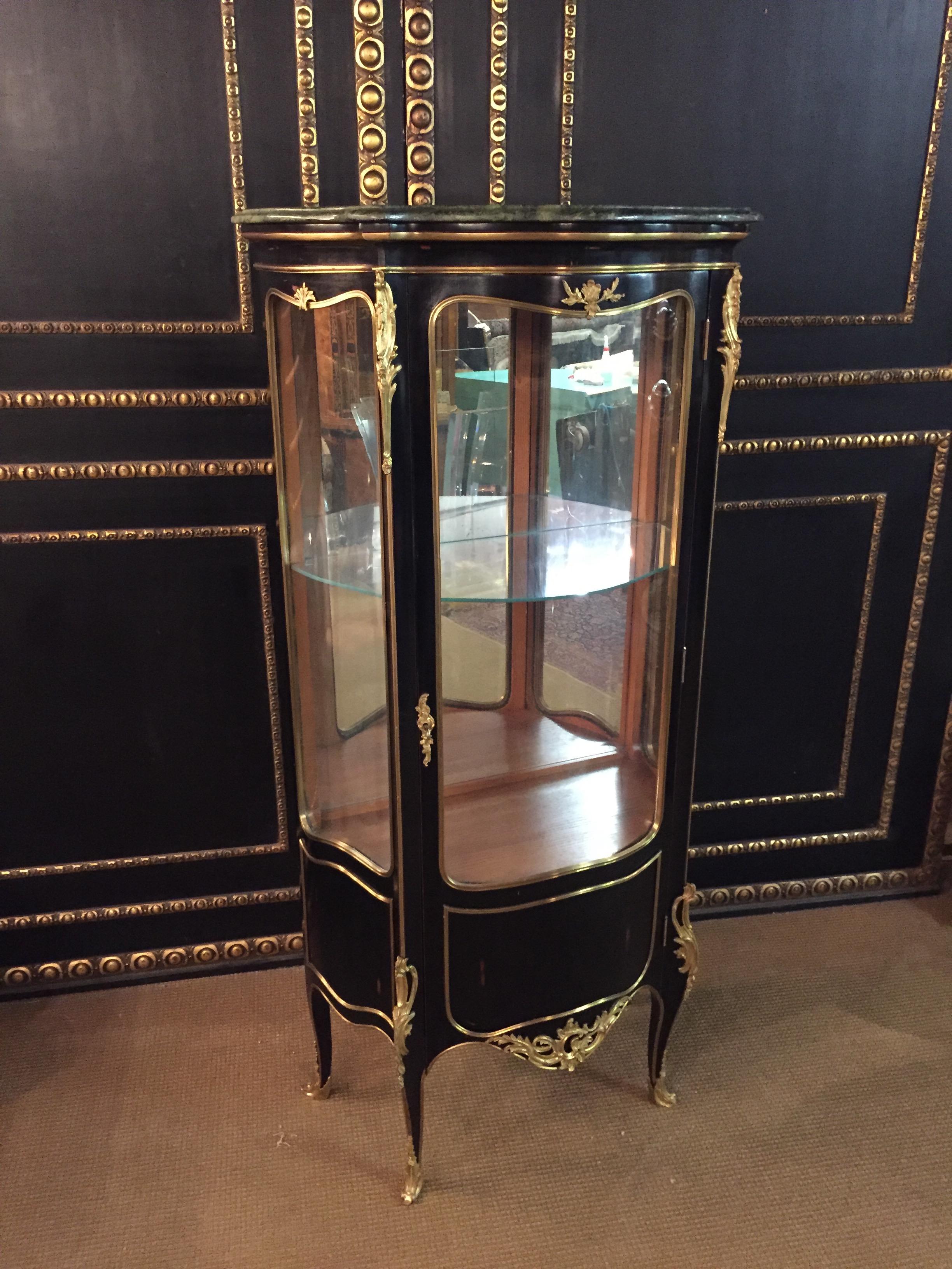 20th Century Antique Louis XV Style Black Polished Salon Vitrine Cupboard For Sale 11