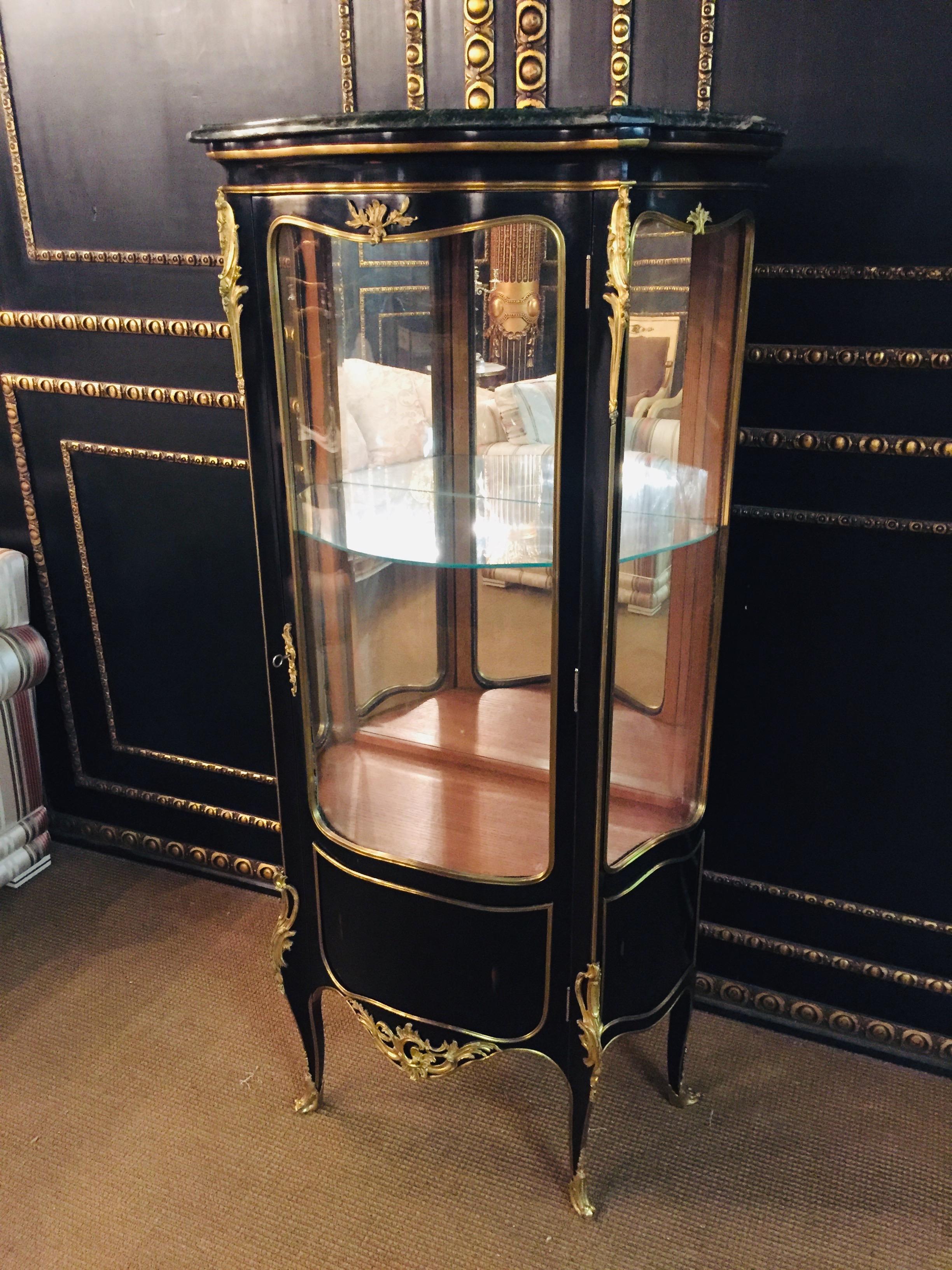 French 20th Century Antique Louis XV Style Black Polished Salon Vitrine Cupboard For Sale