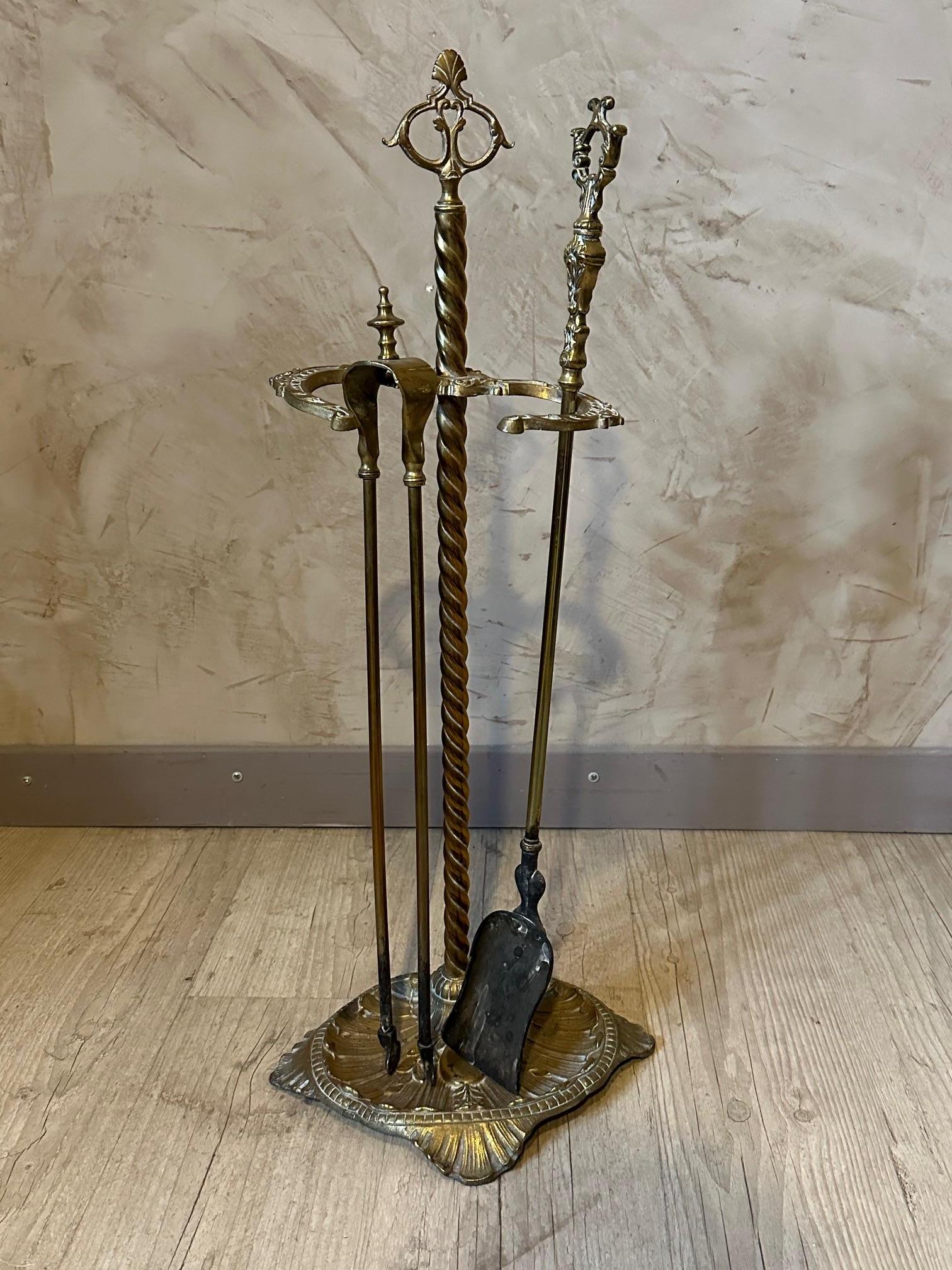 French 20th century Louis XV style Bronze Fireplace Tools, 1900s For Sale