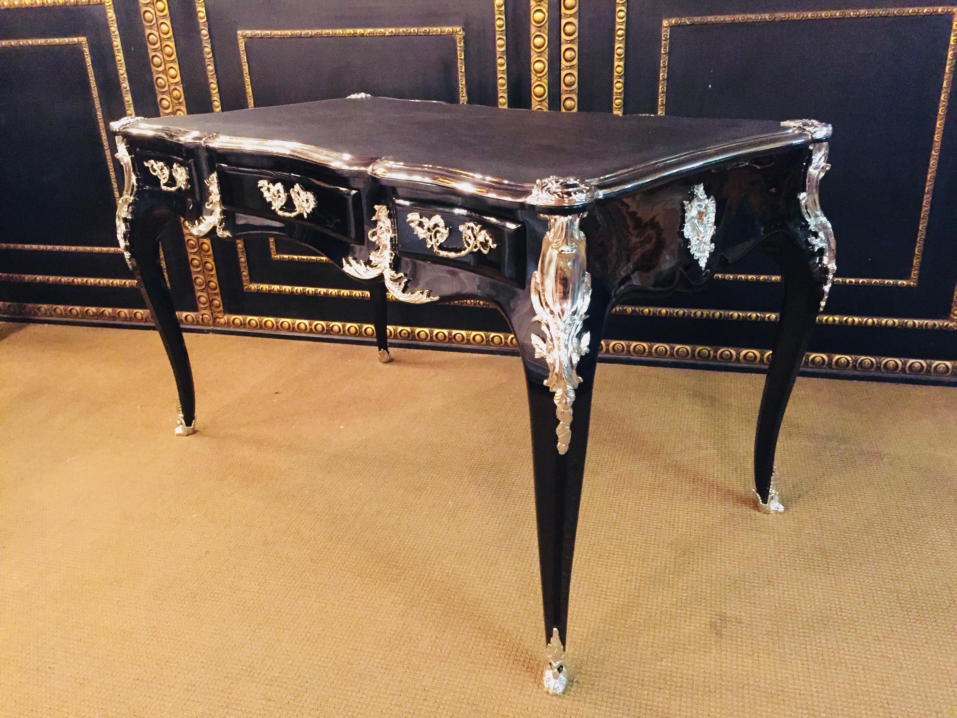 20th Century Louis XV Style Bureau Plat Writing Table Piano Black 4