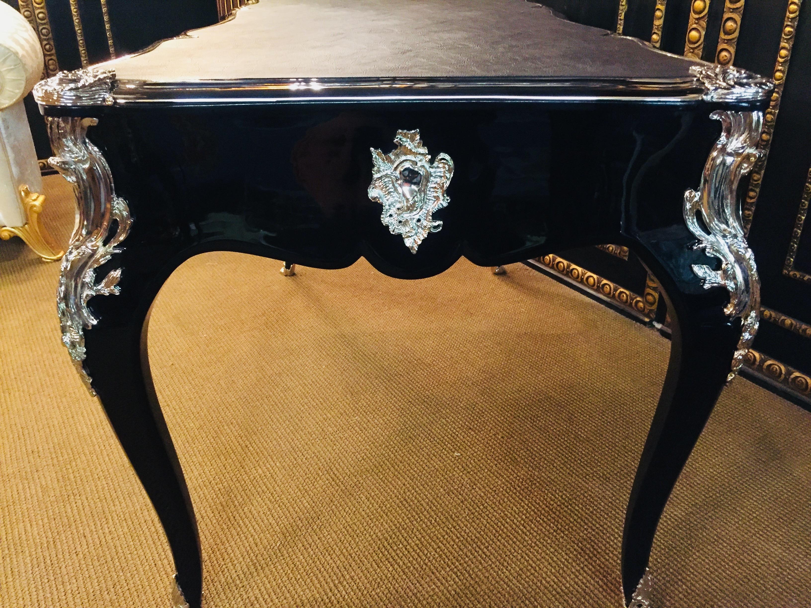 20th Century Louis XV Style Bureau Plat Writing Table Piano Black 7