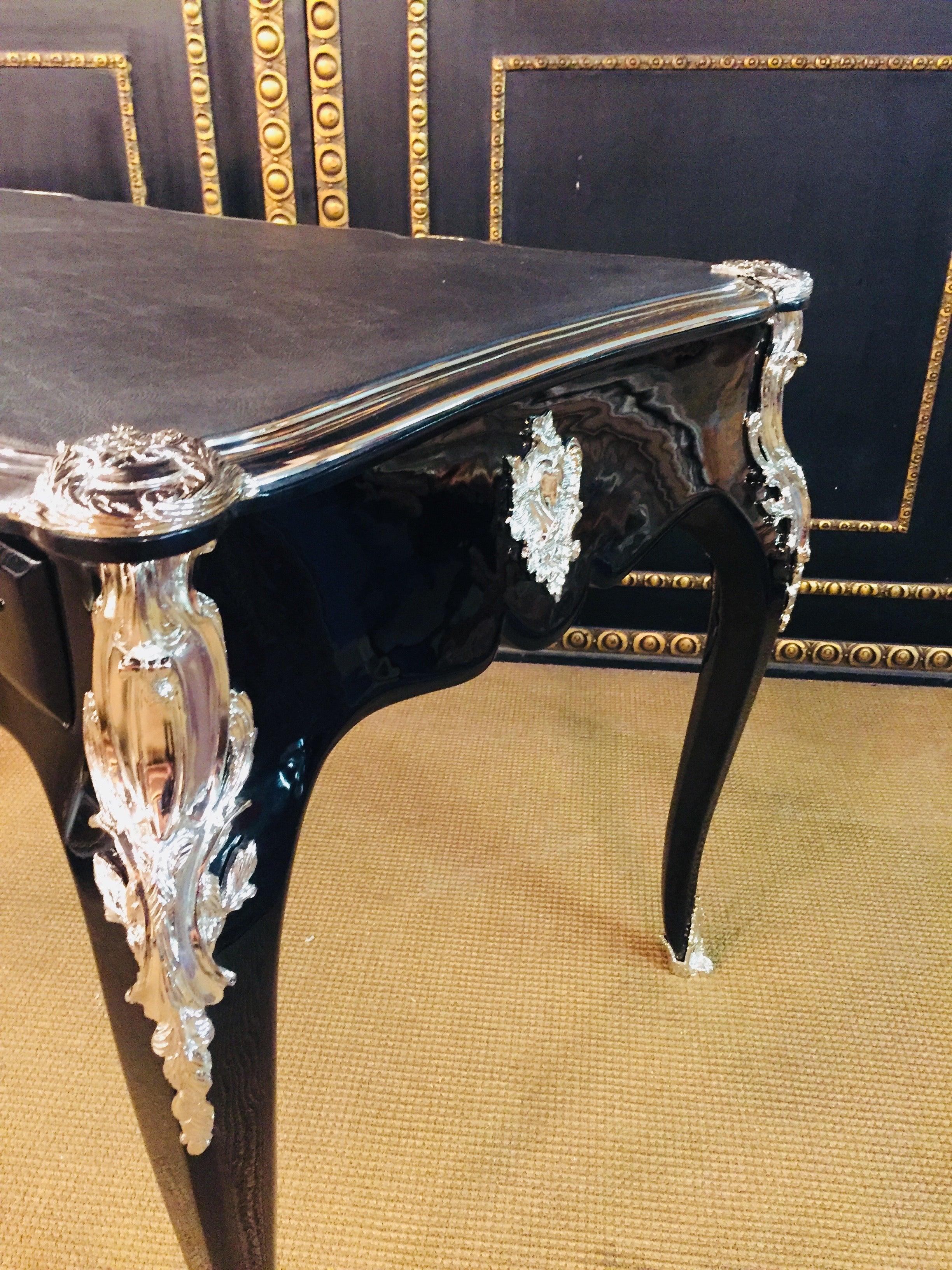 20th Century antique Louis XV Style Bureau Plat Writing Table Piano Black For Sale 6
