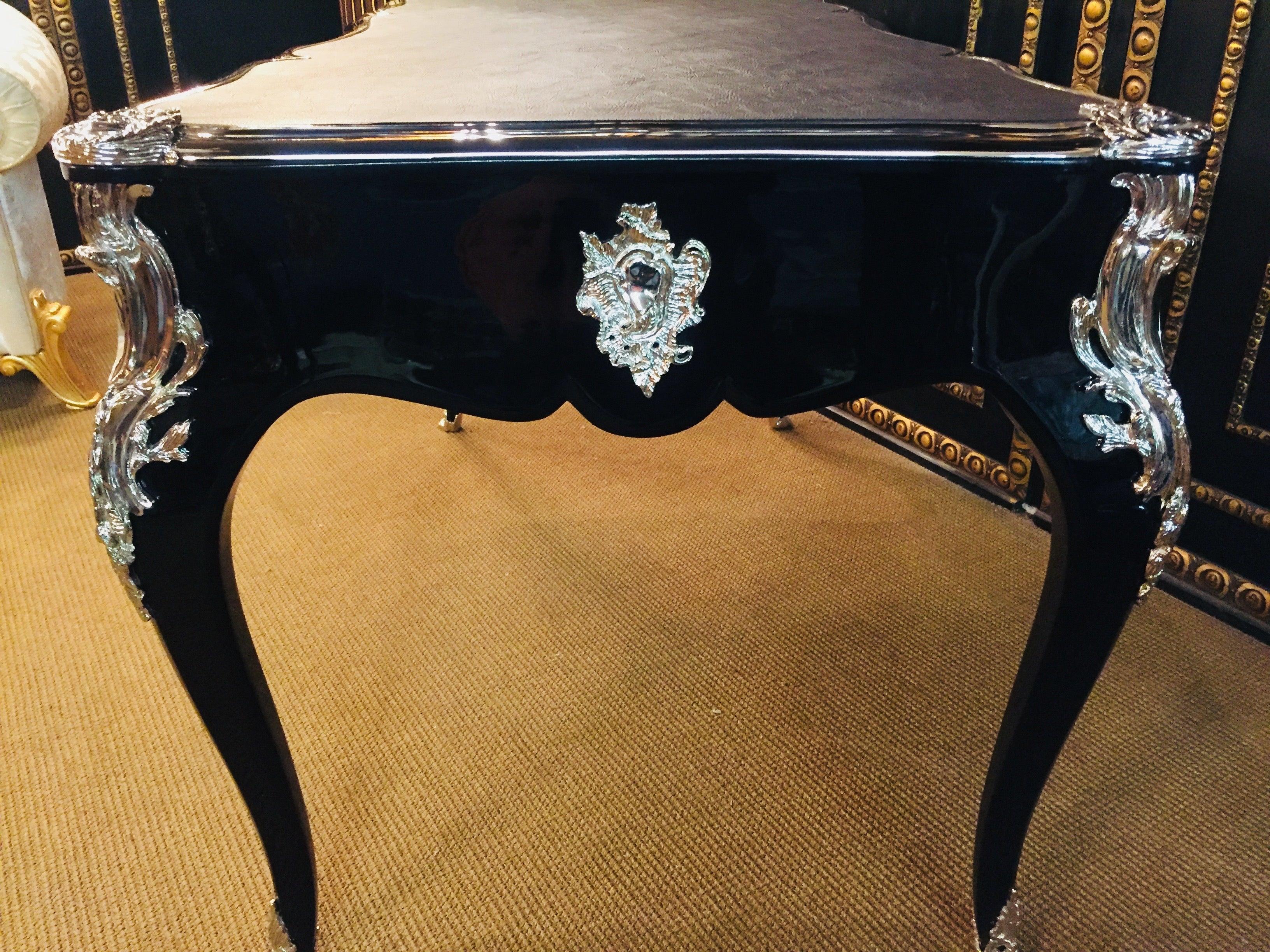 20th Century Louis XV Style Bureau Plat Writing Table Piano Black 9
