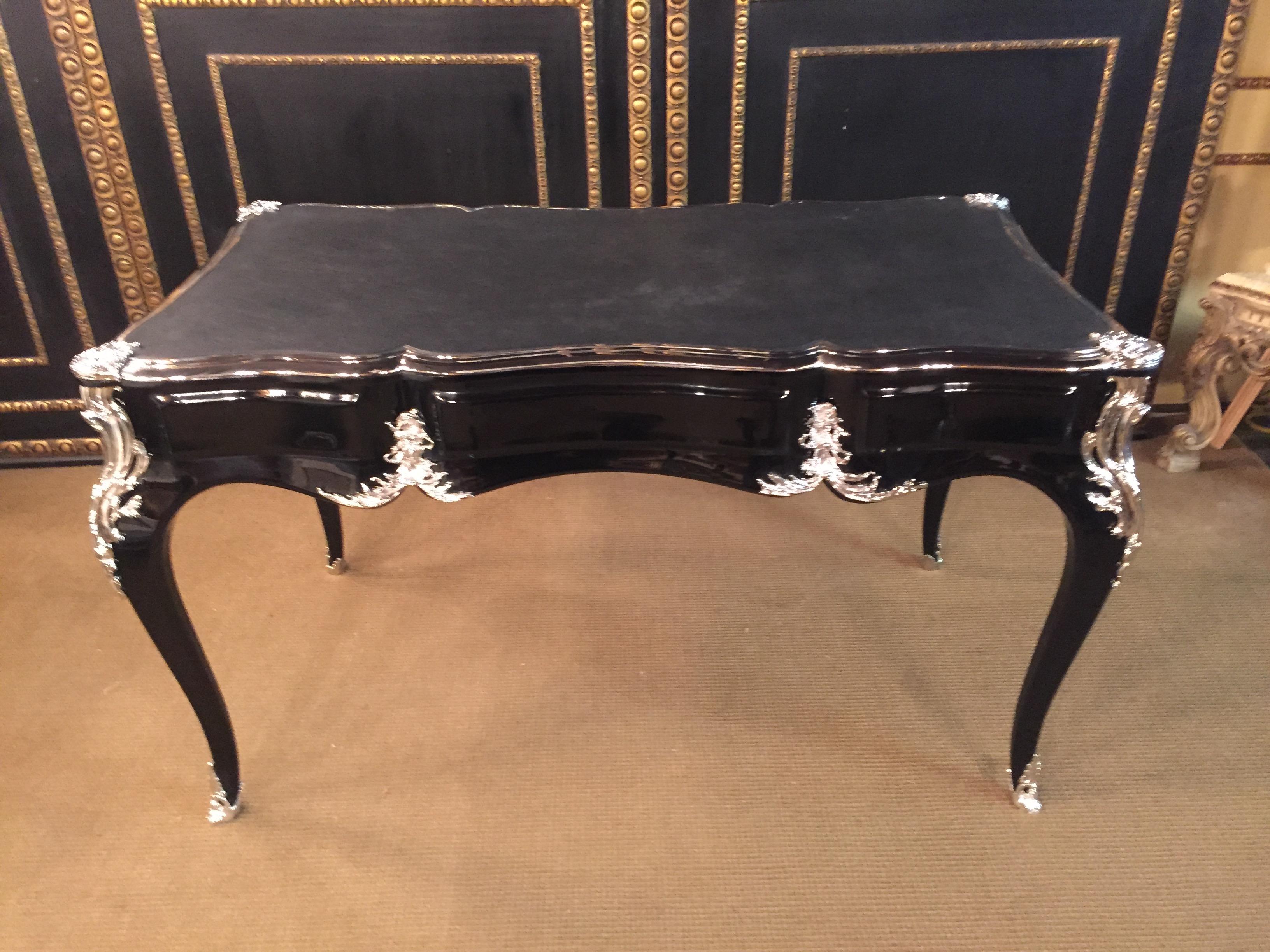 20th Century Louis XV Style Bureau Plat Writing Table Piano Black 12