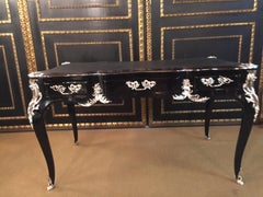 20th Century antique Louis XV Style Bureau Plat Writing Table Piano Black