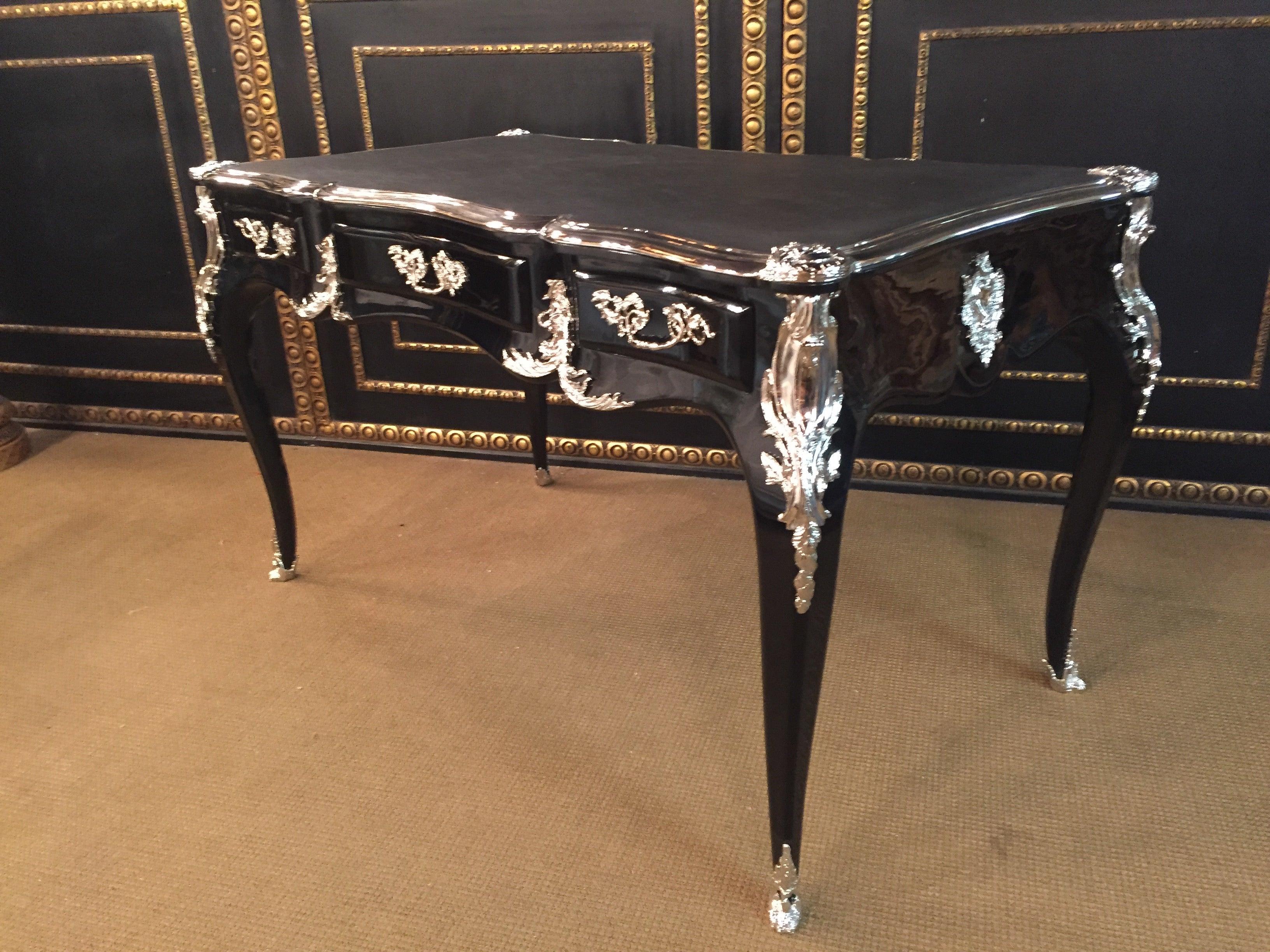 Beech 20th Century Louis XV Style Bureau Plat Writing Table Piano Black