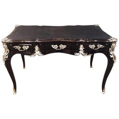 20th Century antique Louis XV Style Bureau Plat Writing Table Piano Black
