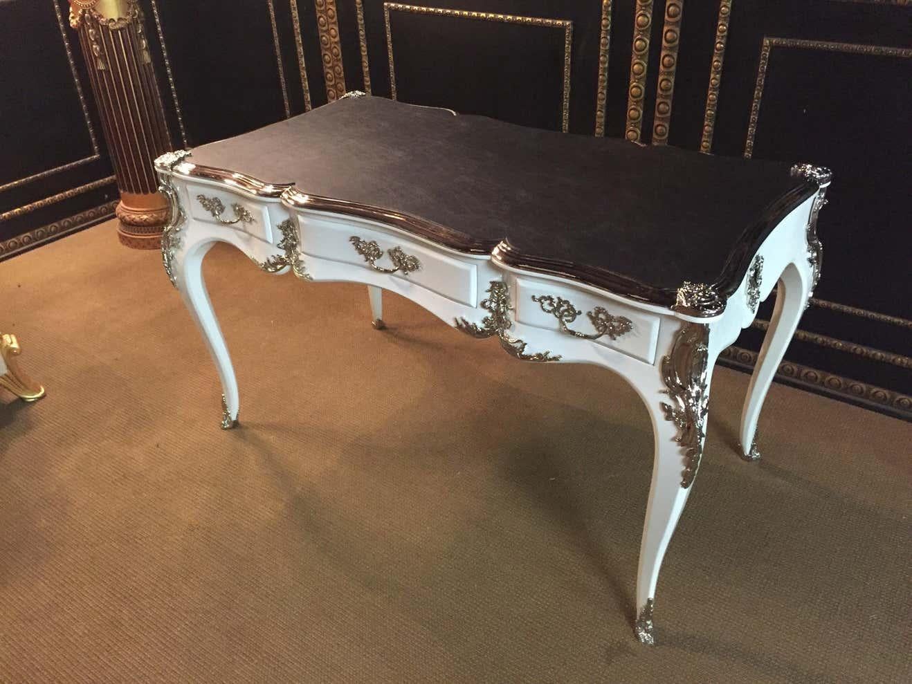 20th Century antique Louis XV Style Bureau Plat Writing Table Piano White  For Sale 5