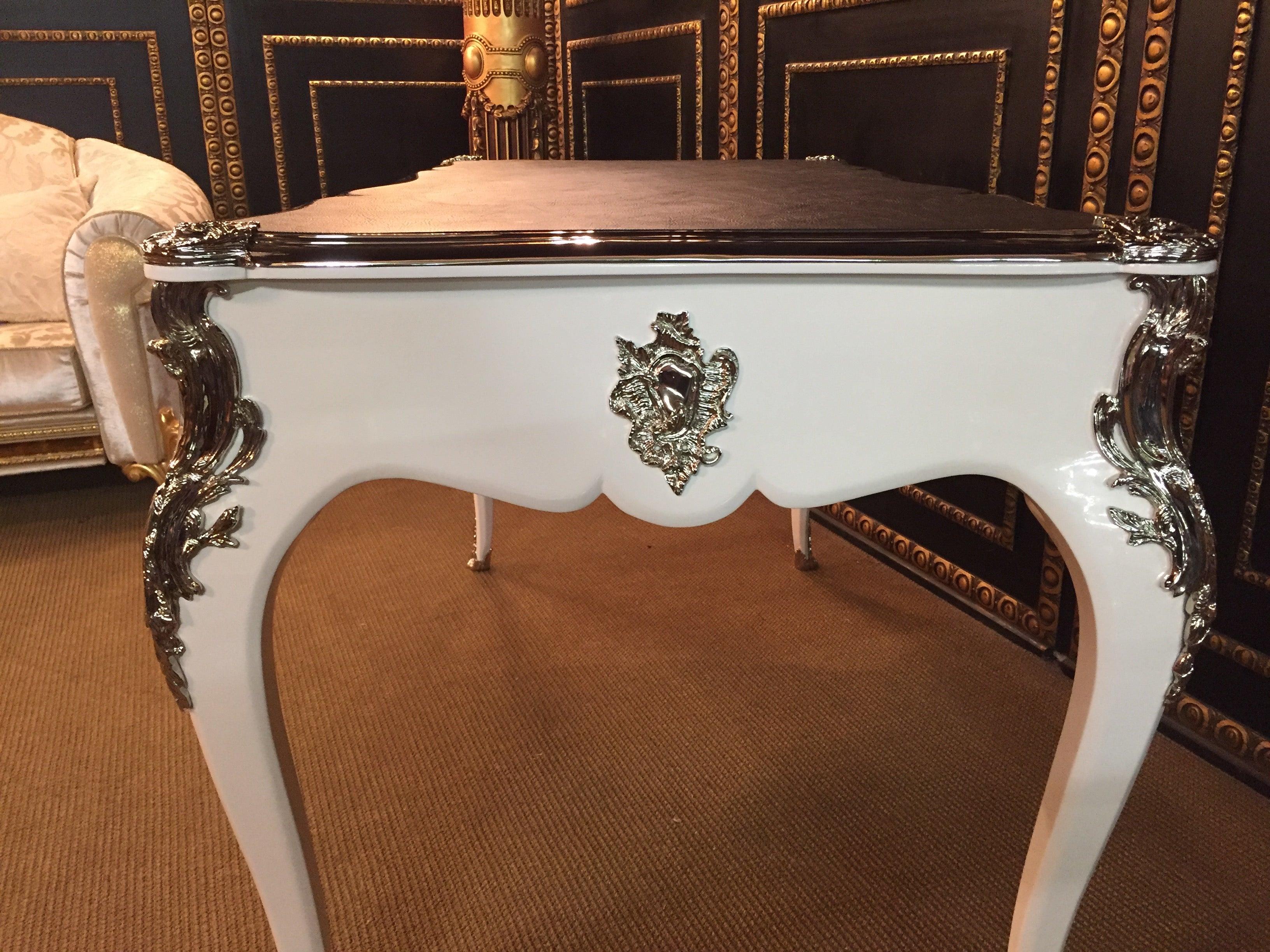 20th Century Louis XV Style Bureau Plat Writing Table Piano White 7
