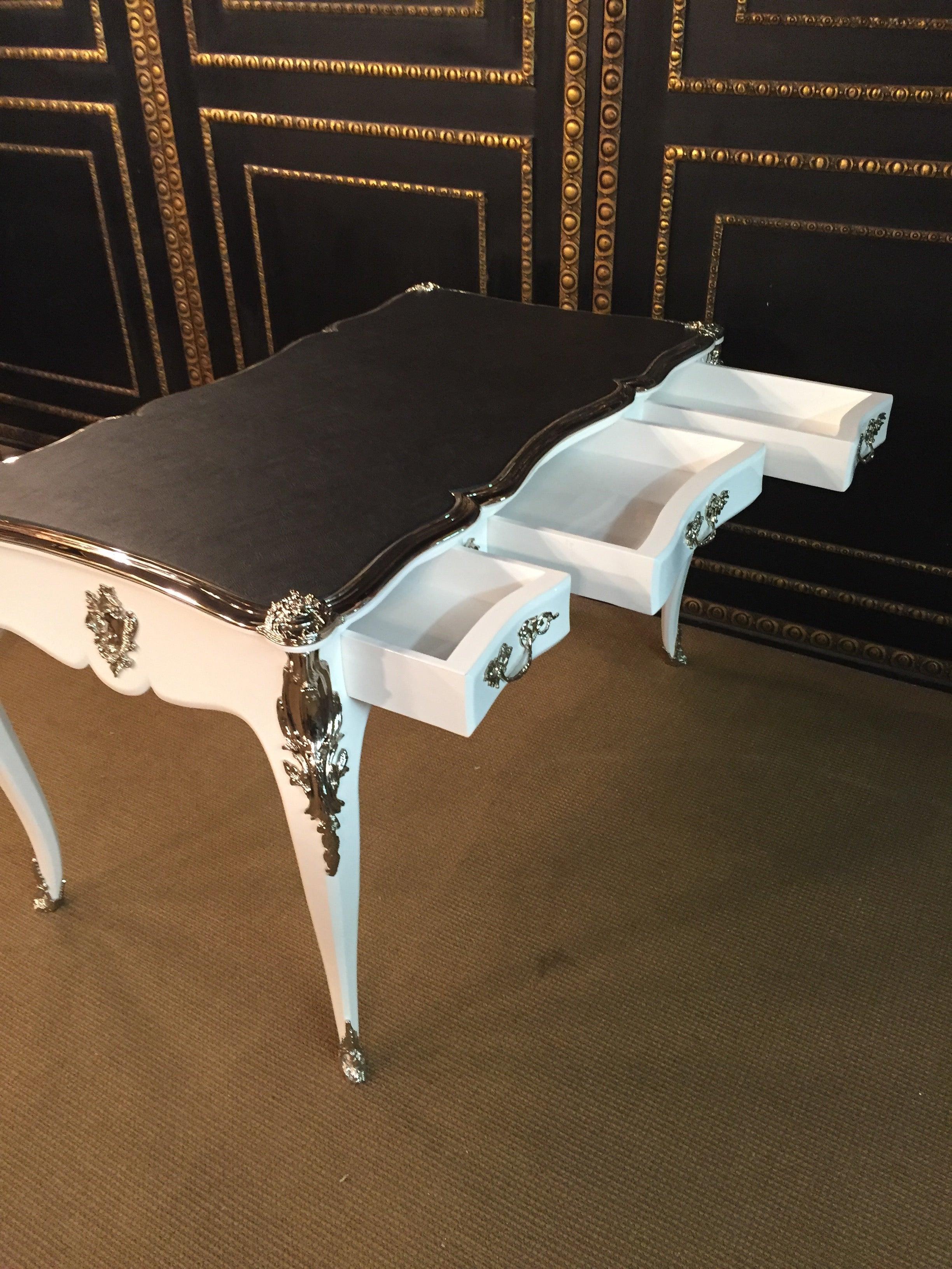20th Century Louis XV Style Bureau Plat Writing Table Piano White 8