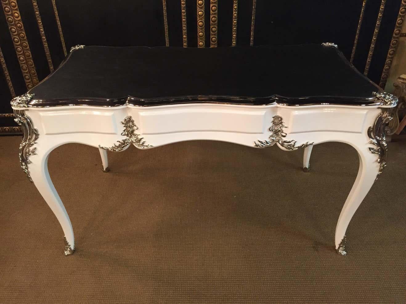 20th Century antique Louis XV Style Bureau Plat Writing Table Piano White  For Sale 11