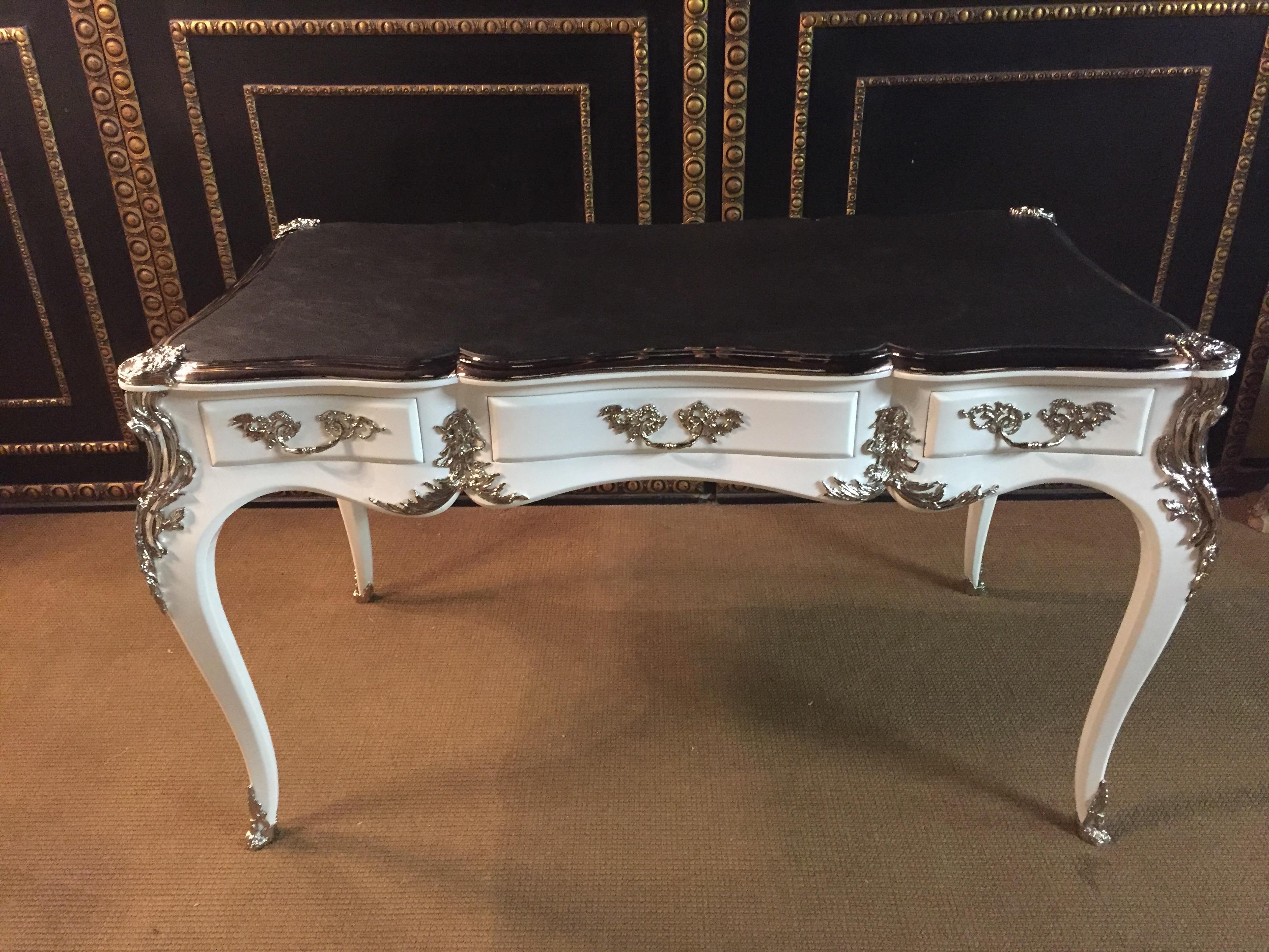 French 20th Century Louis XV Style Bureau Plat Writing Table Piano White