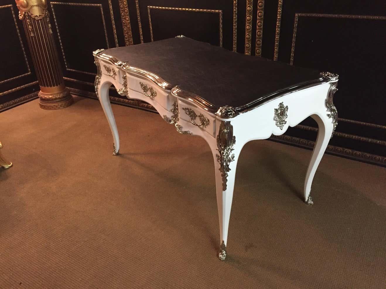 20th Century antique Louis XV Style Bureau Plat Writing Table Piano White  In Good Condition For Sale In Berlin, DE