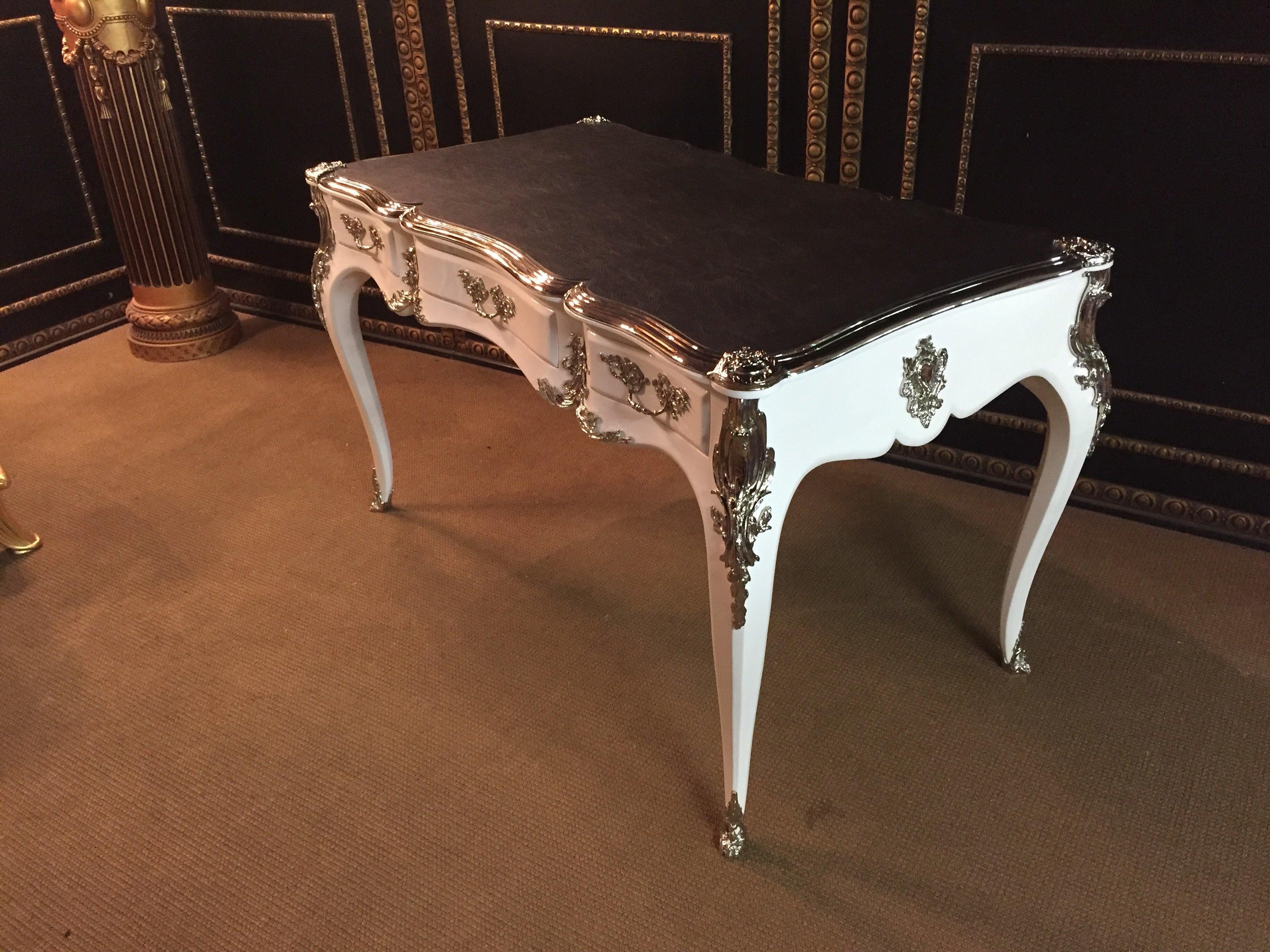 20th Century Louis XV Style Bureau Plat Writing Table Piano White 1