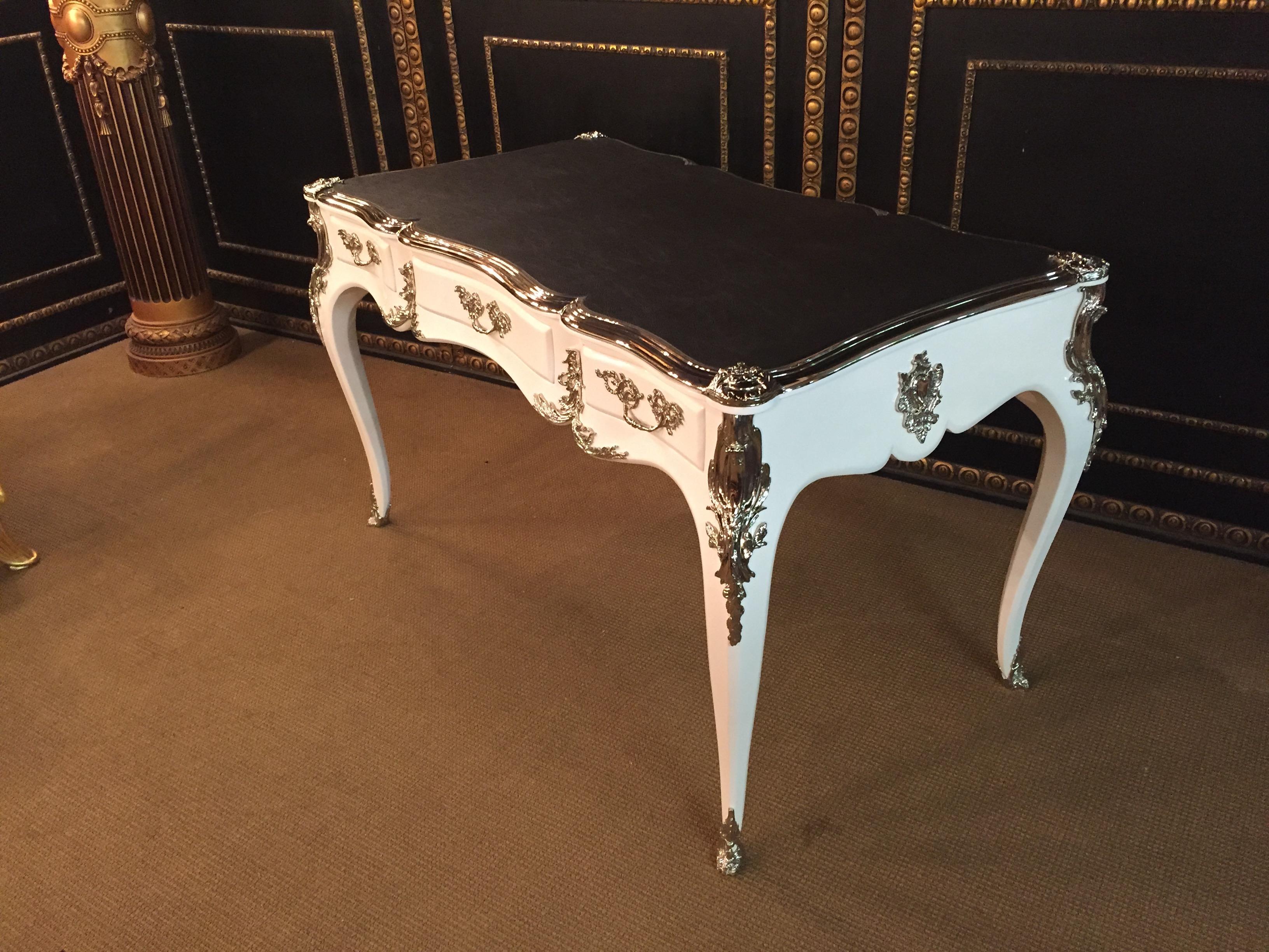 20th Century Louis XV Style Bureau Plat Writing Table Piano White 2