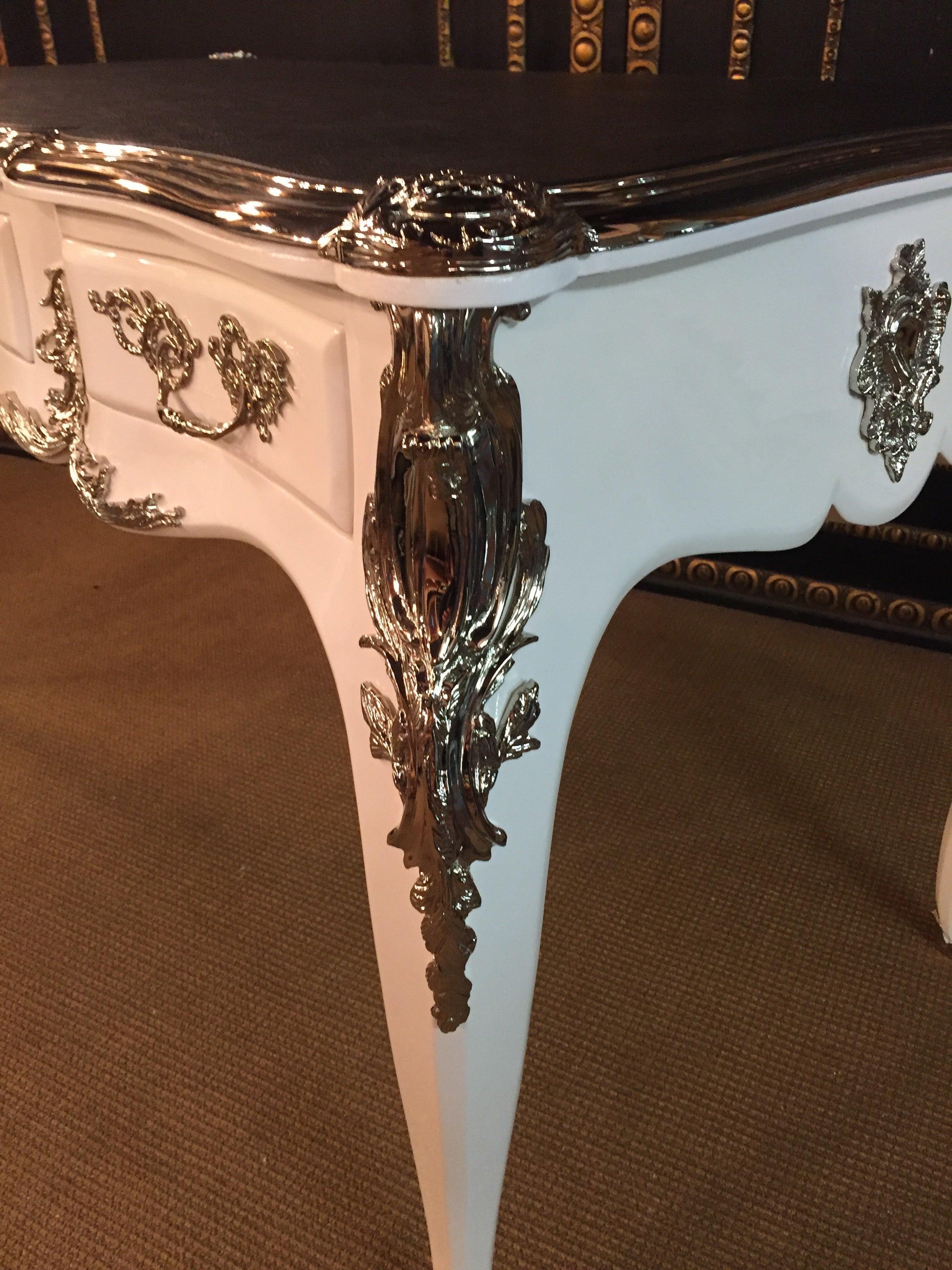 20th Century Louis XV Style Bureau Plat Writing Table Piano White 3
