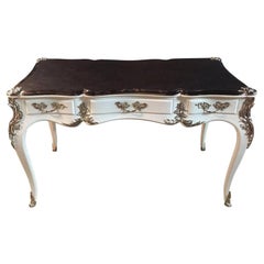 20th Century Louis XV Style Bureau Plat Writing Table Piano White