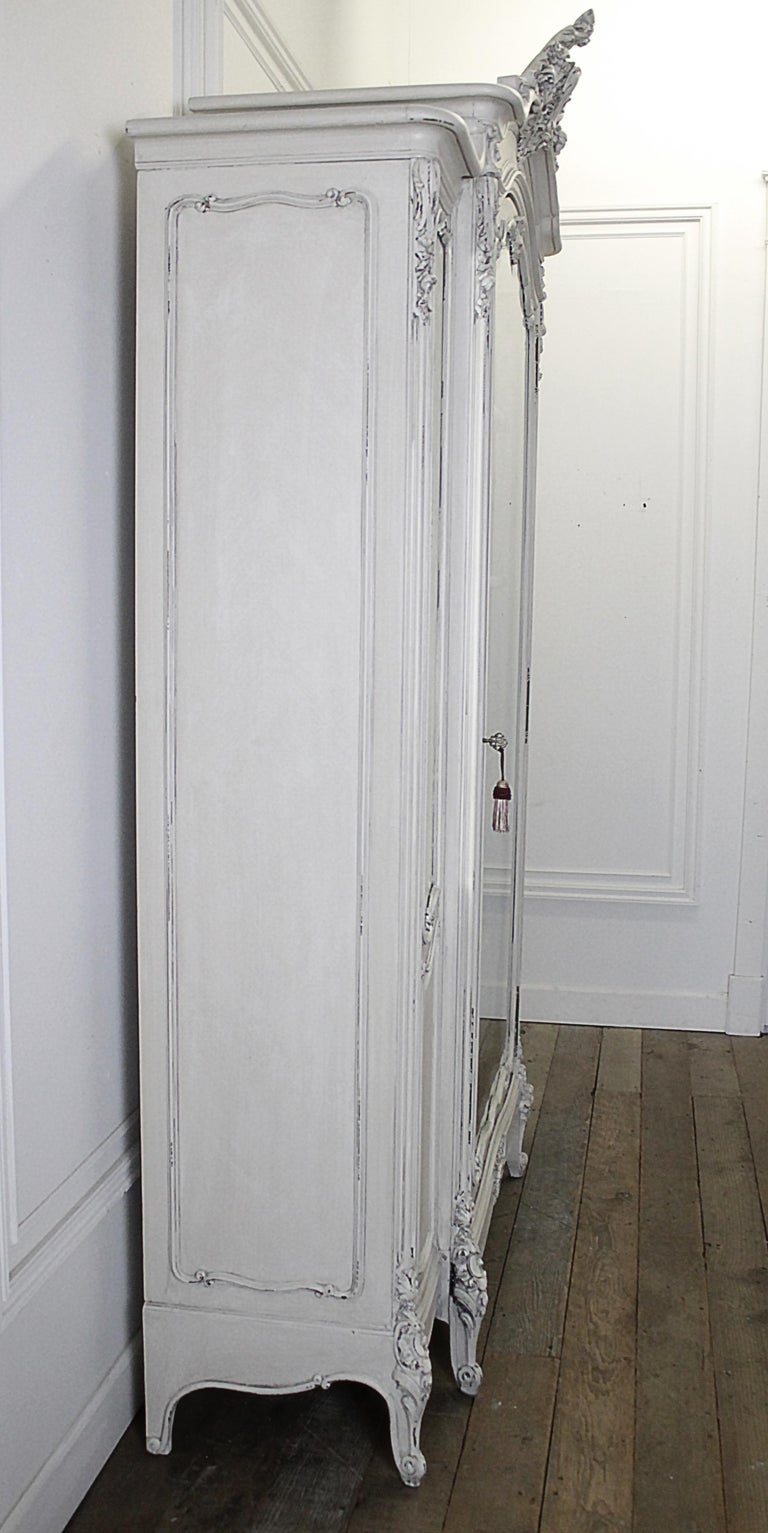 20th Century Louis XV Style Carved French Armoire Painted Antique White