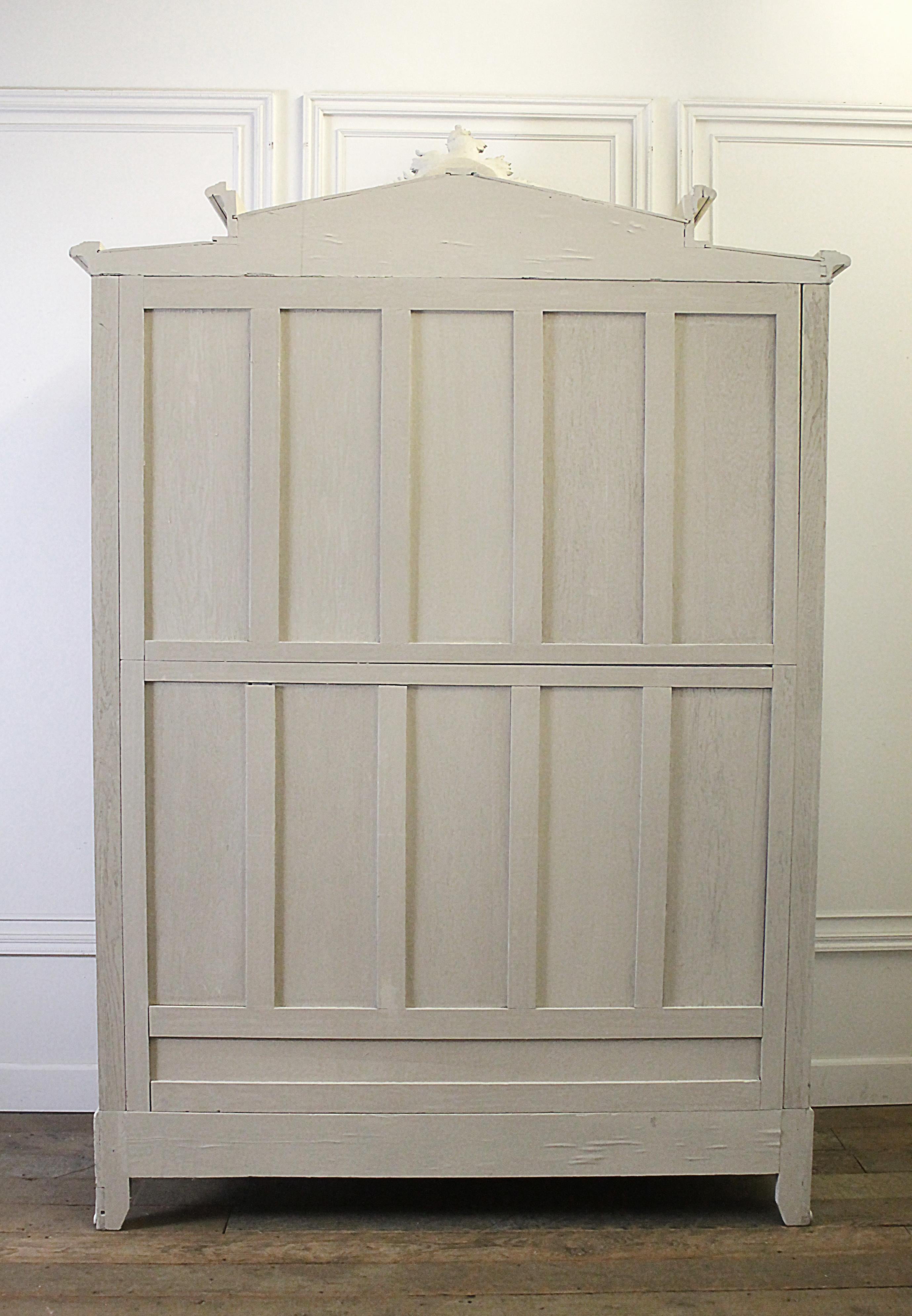 20th Century Louis XV Style Carved French Armoire Painted Antique White 10