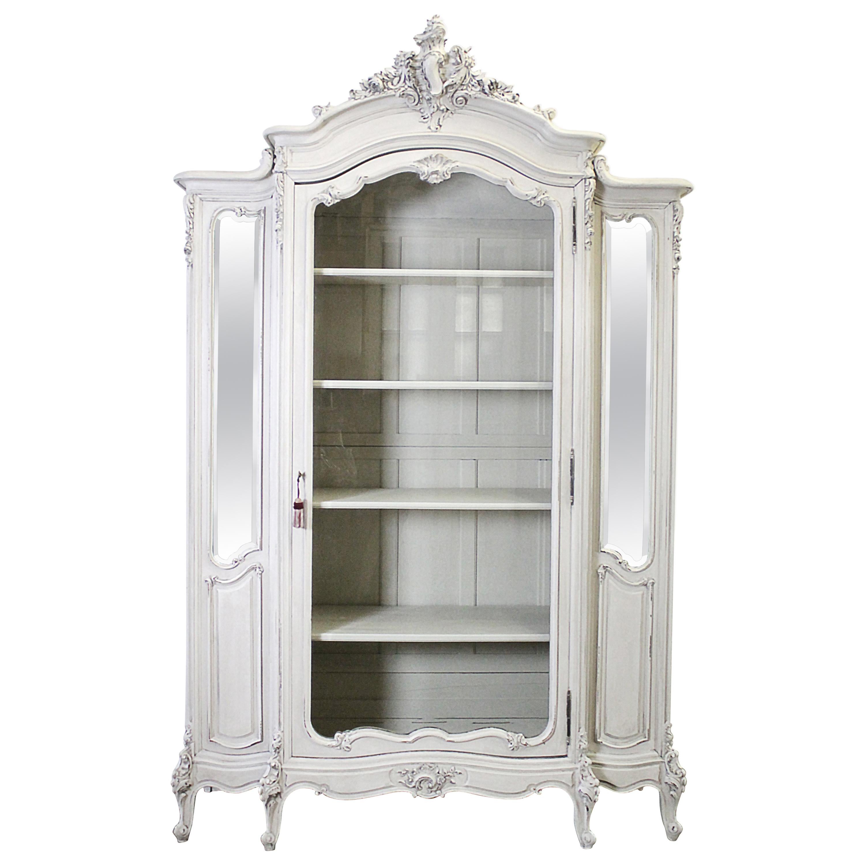 20th Century Louis XV Style Carved French Armoire Painted Antique White