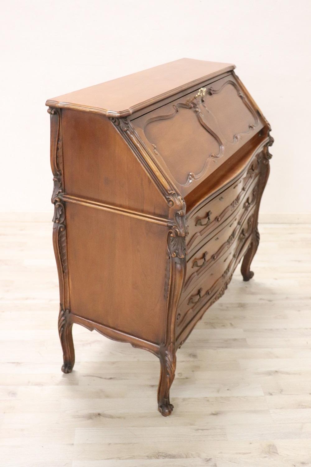 20th Century Louis XV Style Carved Walnut Chest of Drawers with Secrétaire 3