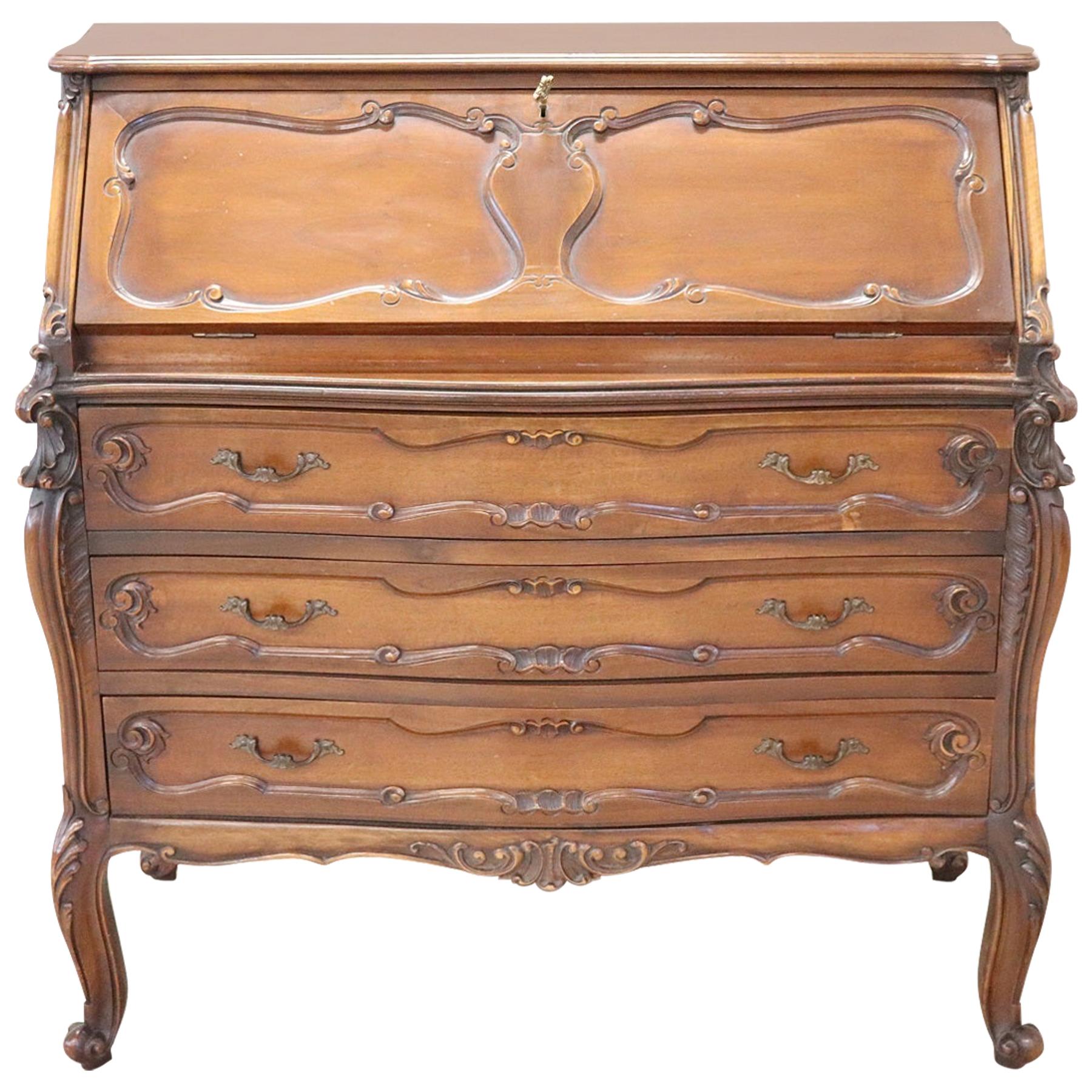 20th Century Louis XV Style Carved Walnut Chest of Drawers with Secrétaire