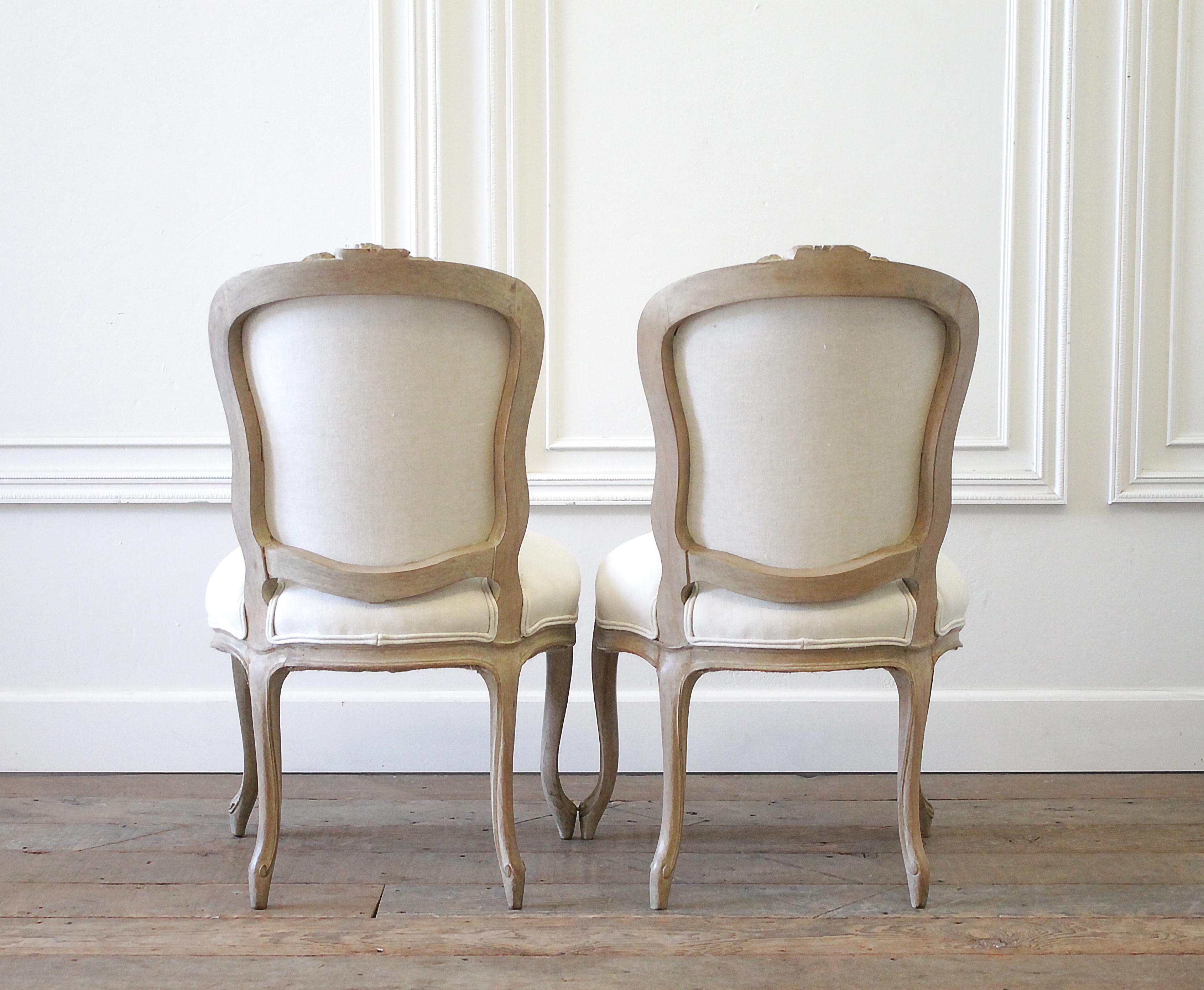 European 20th Century Louis XV Style Carved Wood and Linen Upholstered Chairs