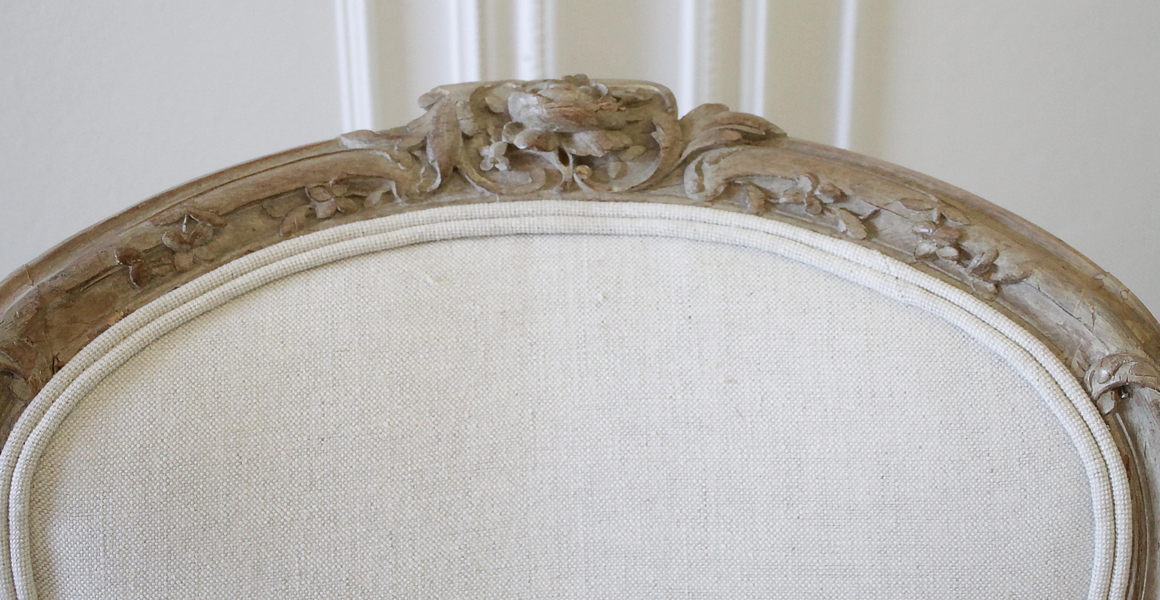 20th Century Louis XV Style Carved Wood and Linen Upholstered Chairs 3