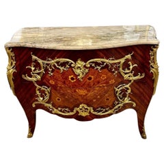 Antique 20th Century Louis XV Style Ceremonial Commode in Marquetry and Marble Top