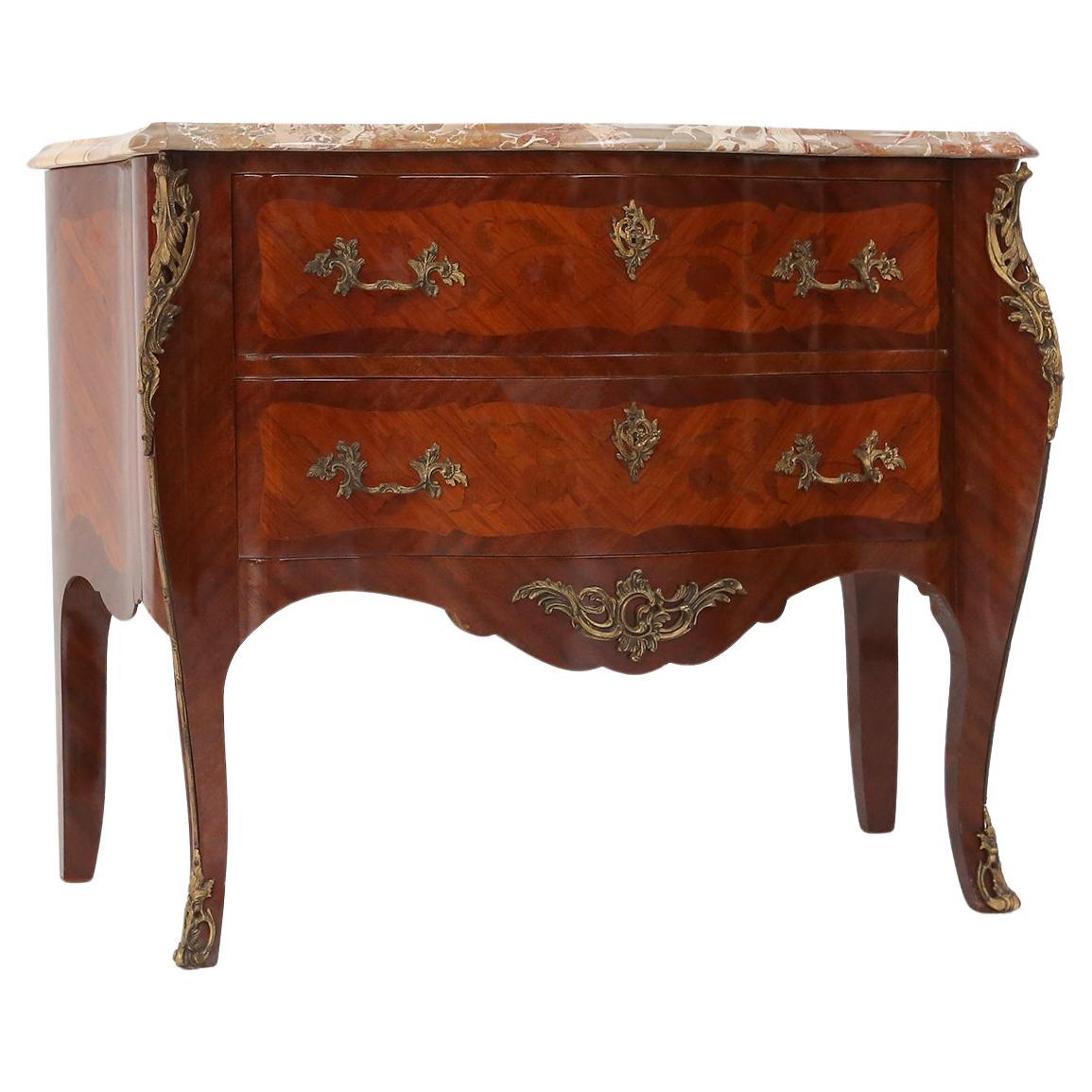 Commode de style Louis XV du 20e siècle avec plateau en marbre, France vers 1950