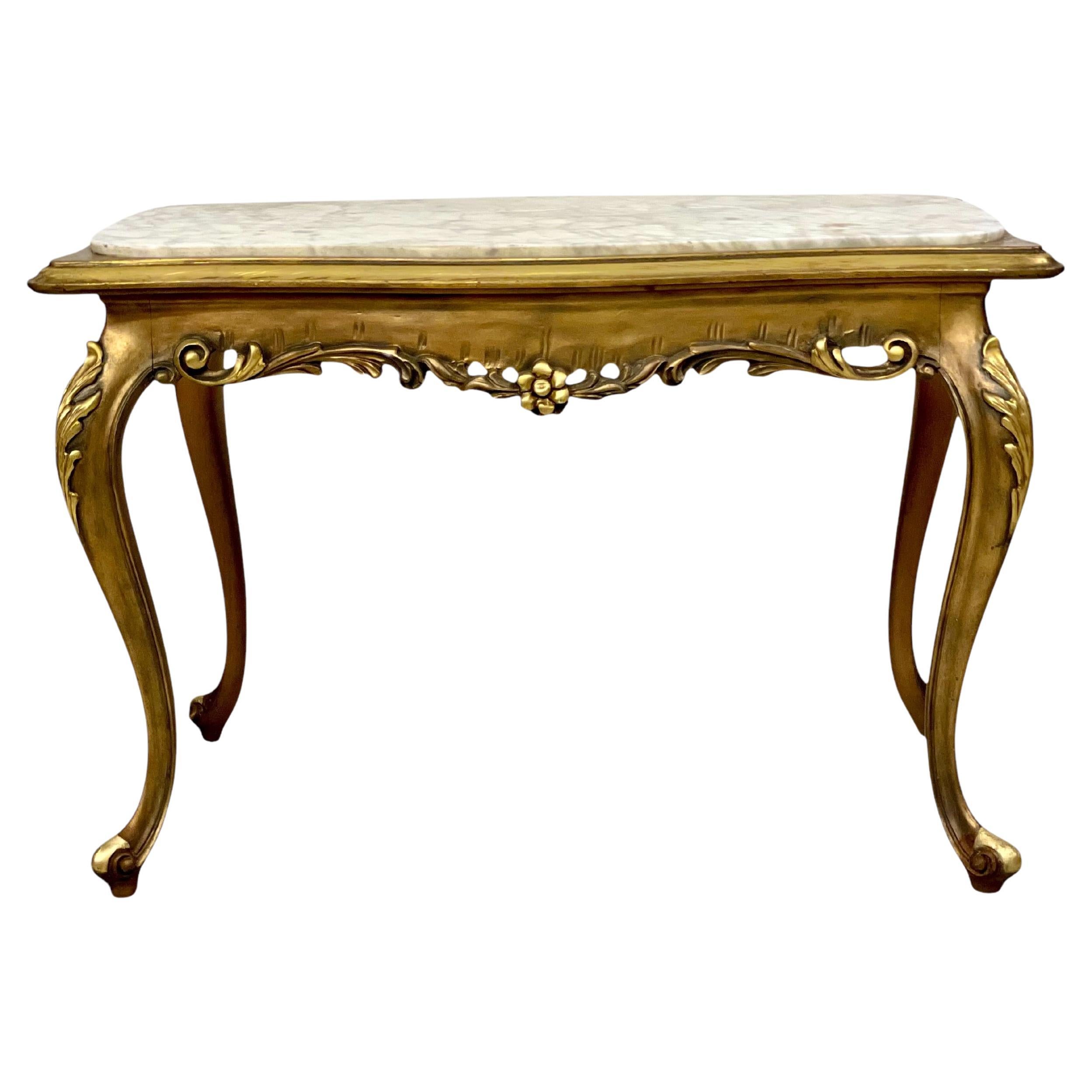 Louis XV-Stil Giltwood und Marmorplatte Couchtisch des 20. Jahrhunderts
