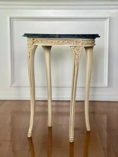 20th Century Louis XV Style Cream Painted Marble Top Carved Oval Side Table