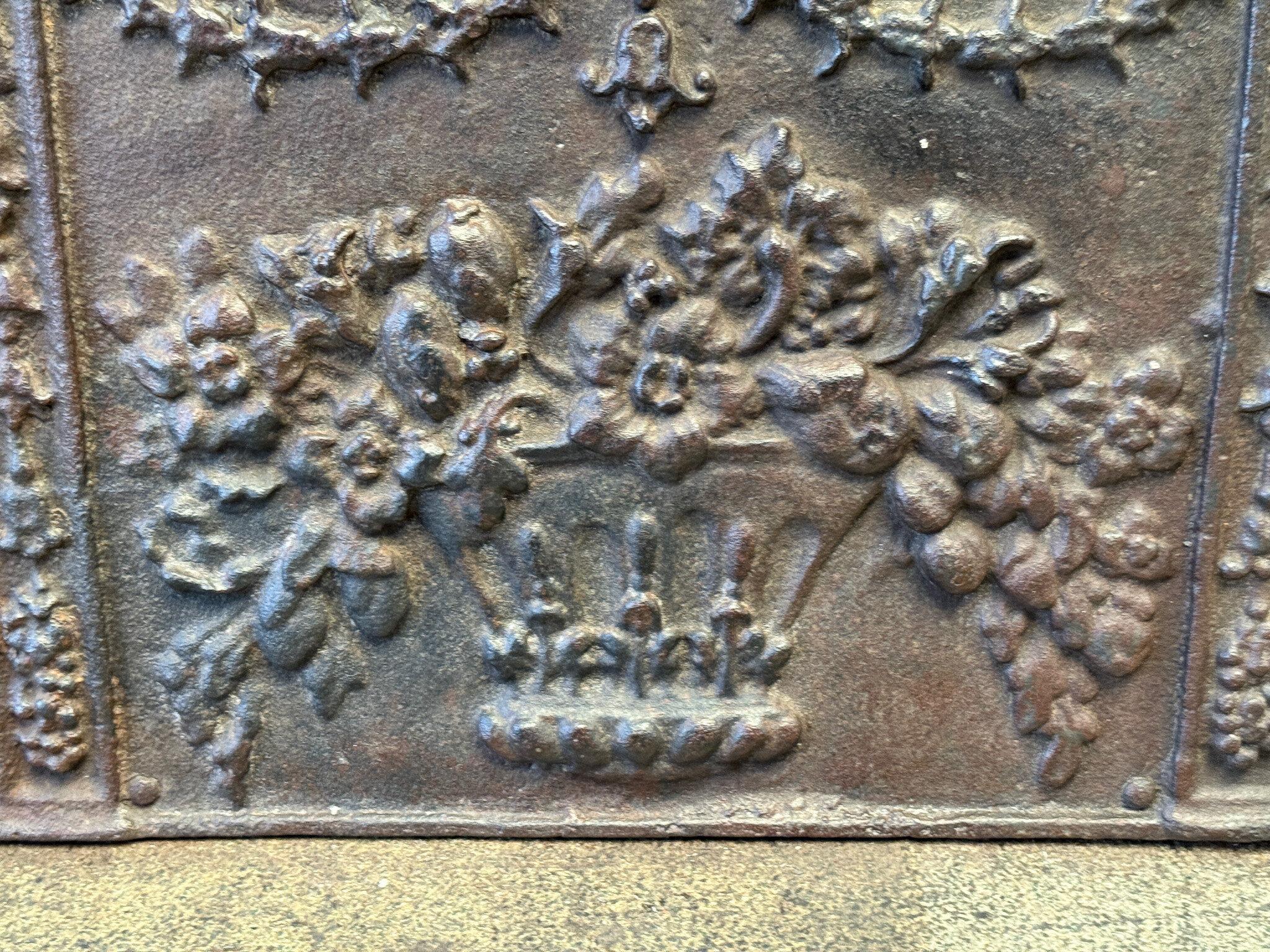 Iron 20th Century Louis XV Style 'Flower Basket' Fireback / Backsplash For Sale