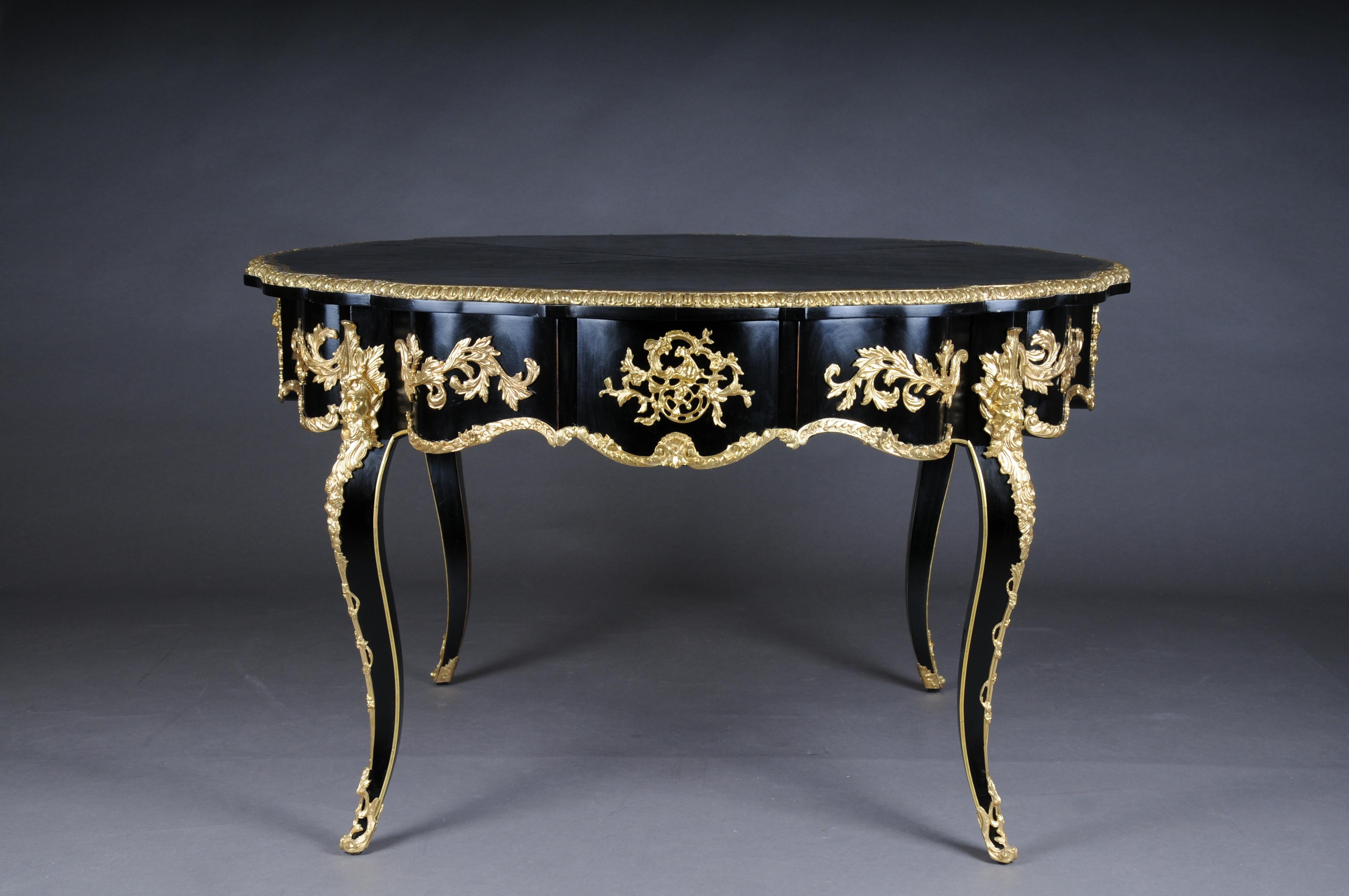 Ebonized 20th Century Louis XV Style French Salon Table, Black Gold For Sale