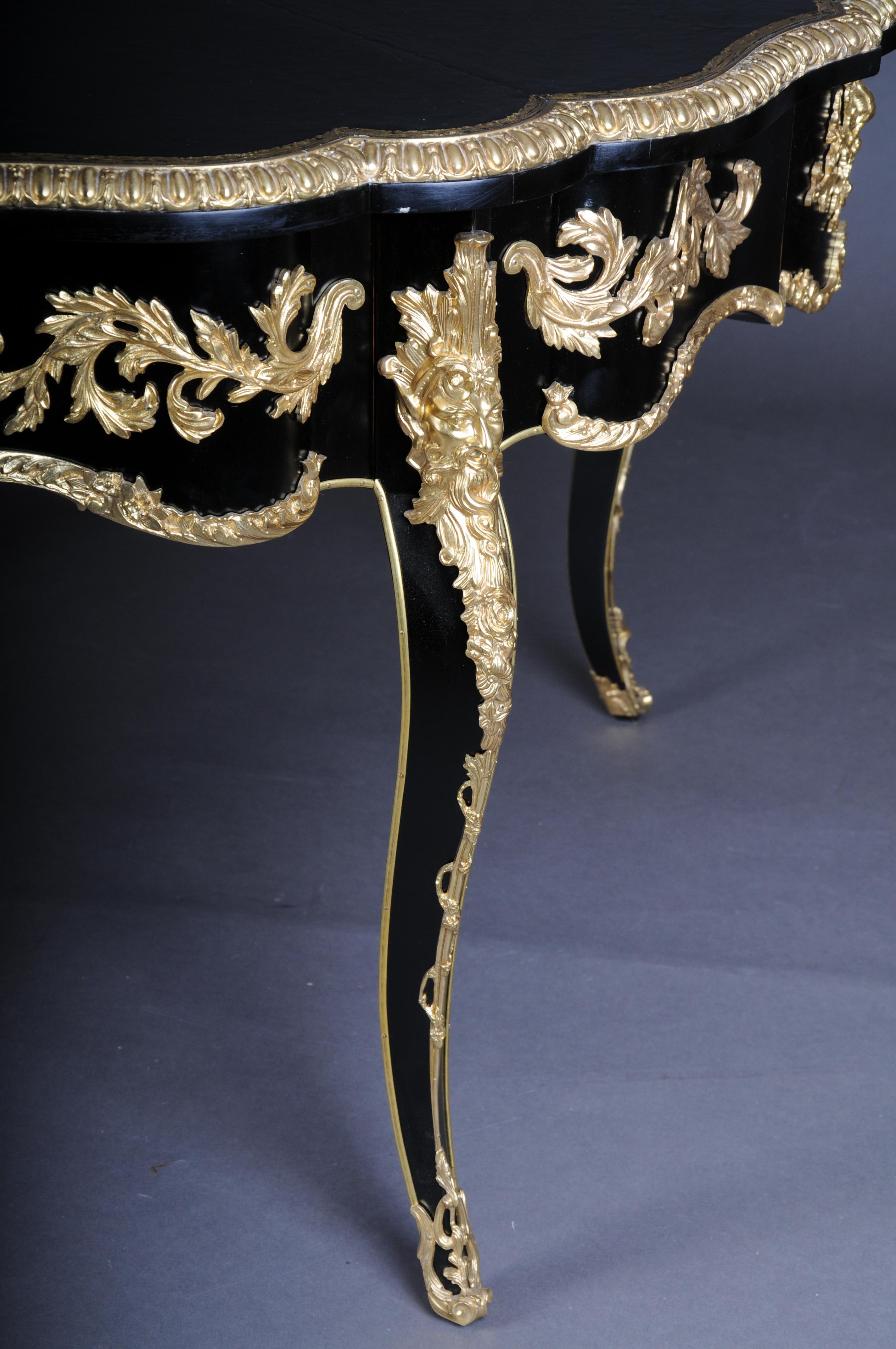 Wood 20th Century Louis XV Style French Salon Table, Black Gold For Sale