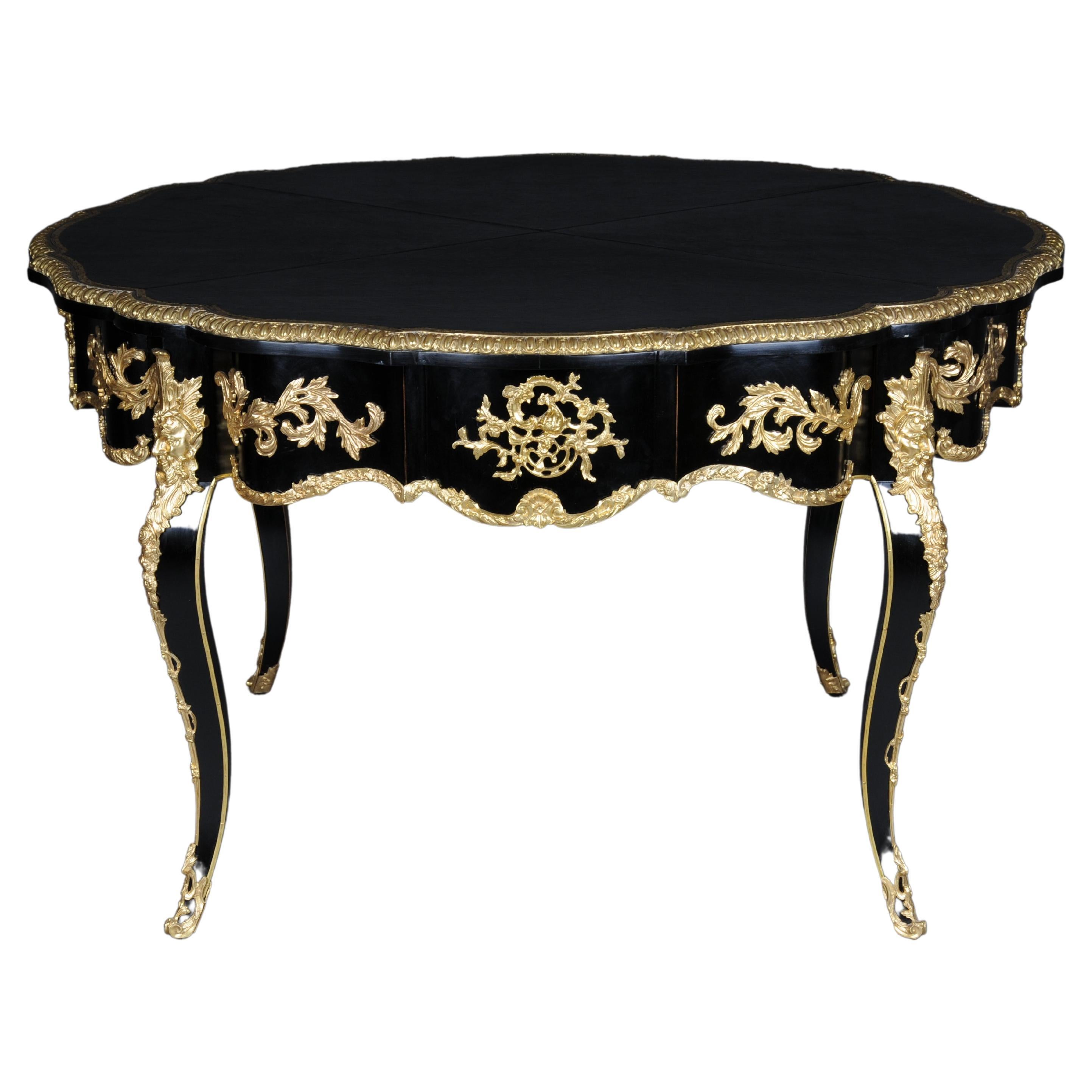 20th Century Louis XV Style French Salon Table, Black Gold For Sale