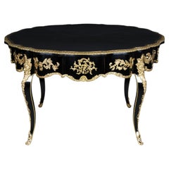 Vintage 20th Century Louis XV Style French Salon Table, Black Gold