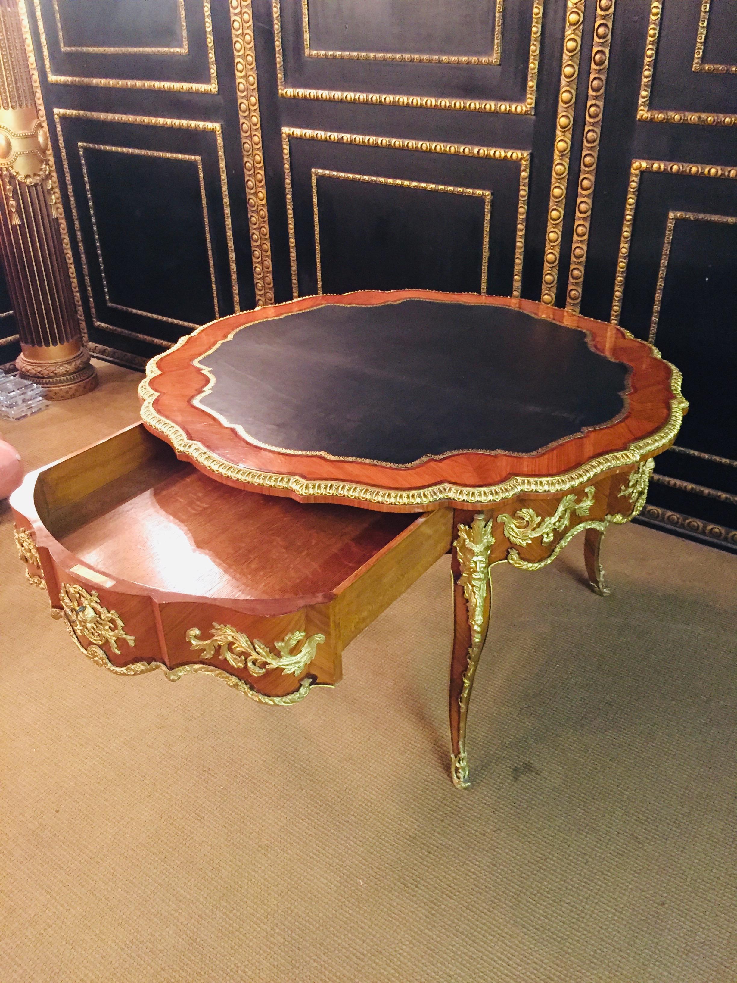 20th Century Antique Louis XV Style French Salon Table Bronze Mahogany veneer For Sale 11