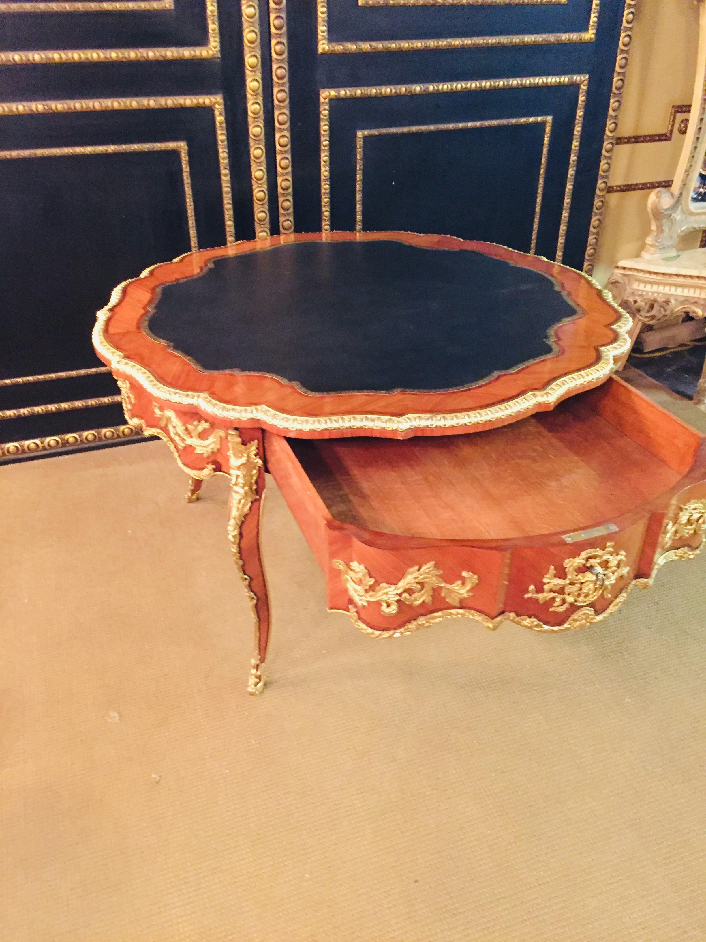 20th Century Antique Louis XV Style French Salon Table Bronze Mahogany veneer For Sale 12