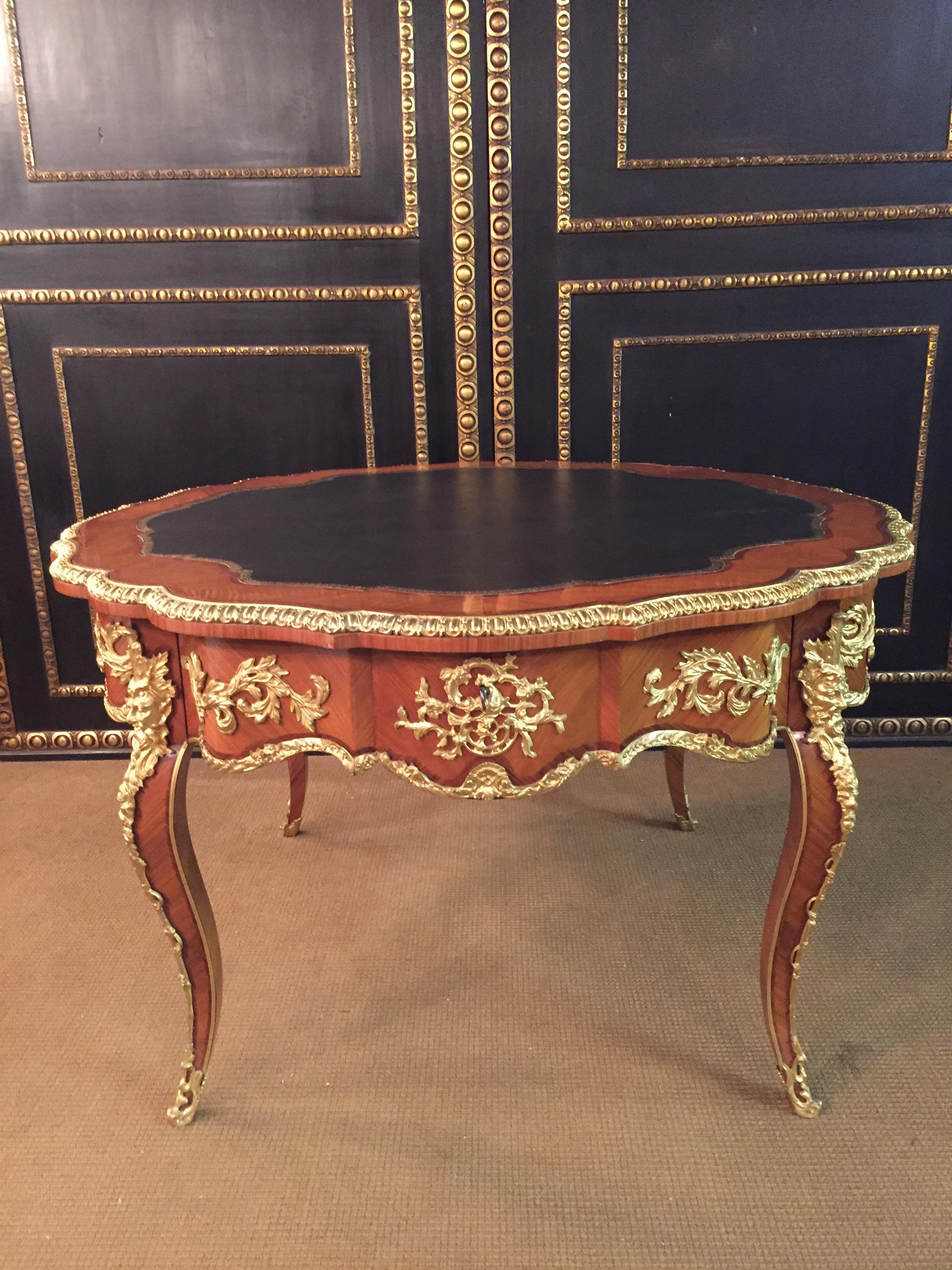 Bronzed 20th Century Antique Louis XV Style French Salon Table Bronze Mahogany veneer For Sale