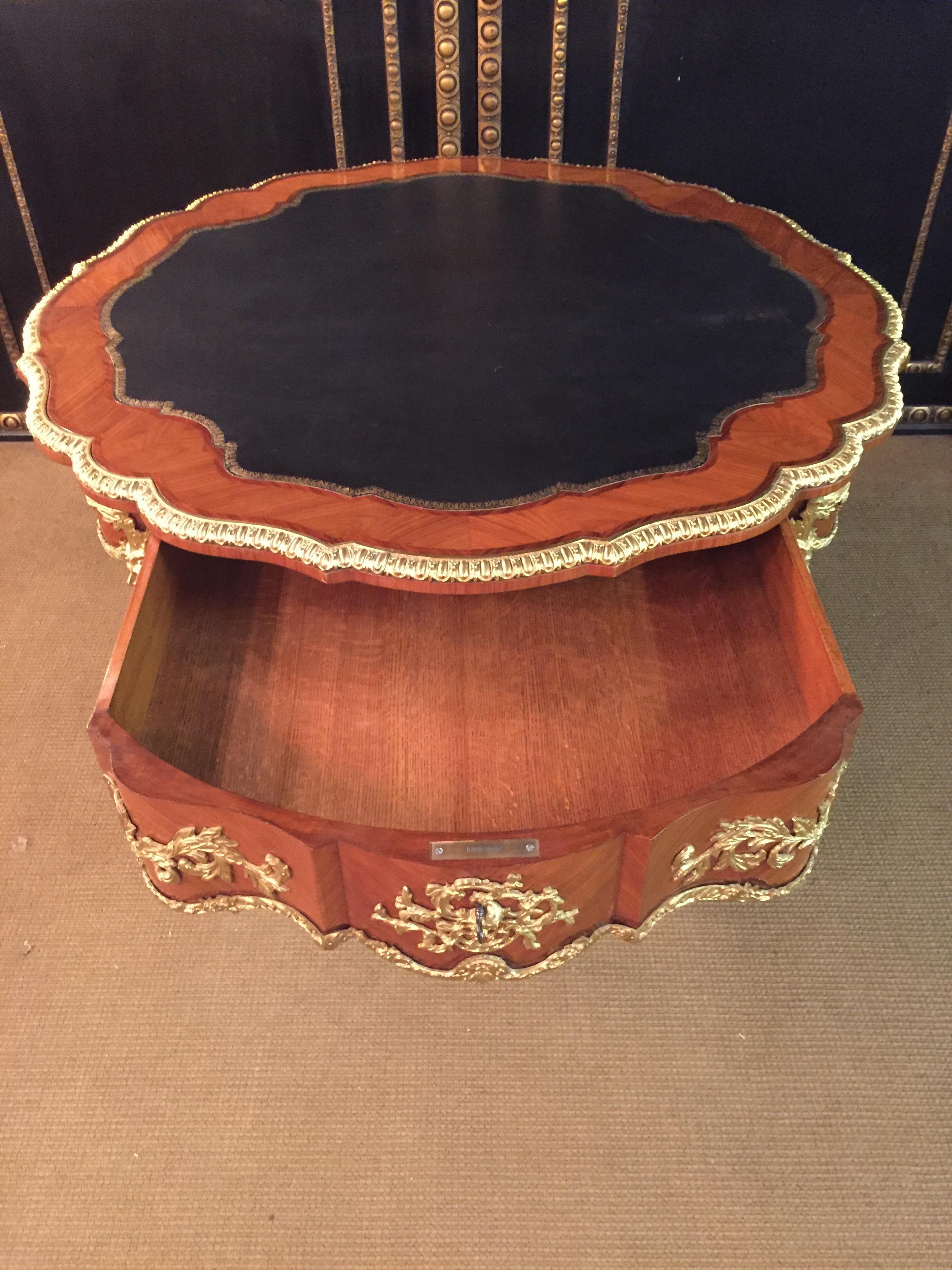 20th Century Antique Louis XV Style French Salon Table Bronze Mahogany veneer For Sale 2