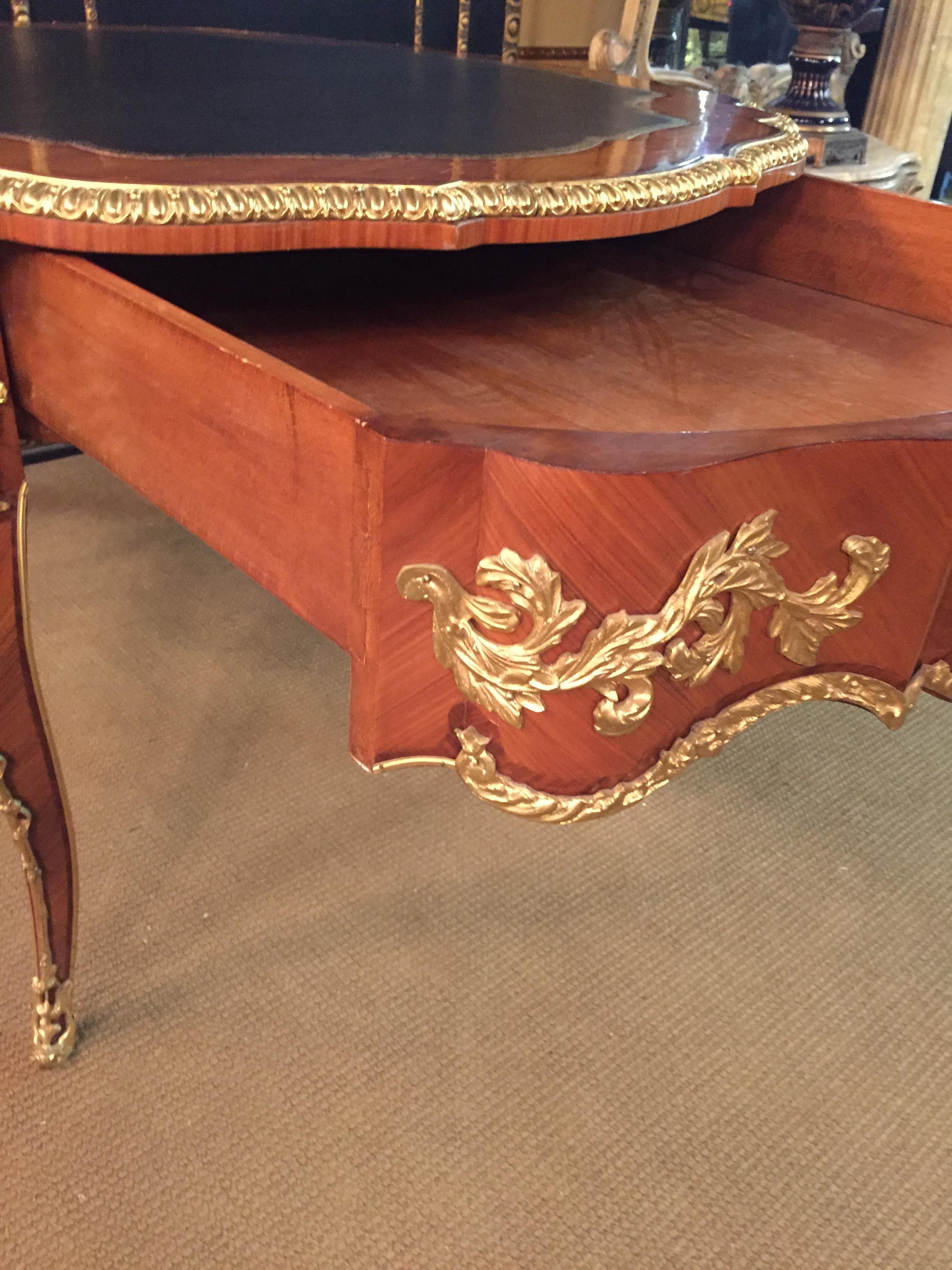 20th Century Antique Louis XV Style French Salon Table Bronze Mahogany veneer For Sale 3