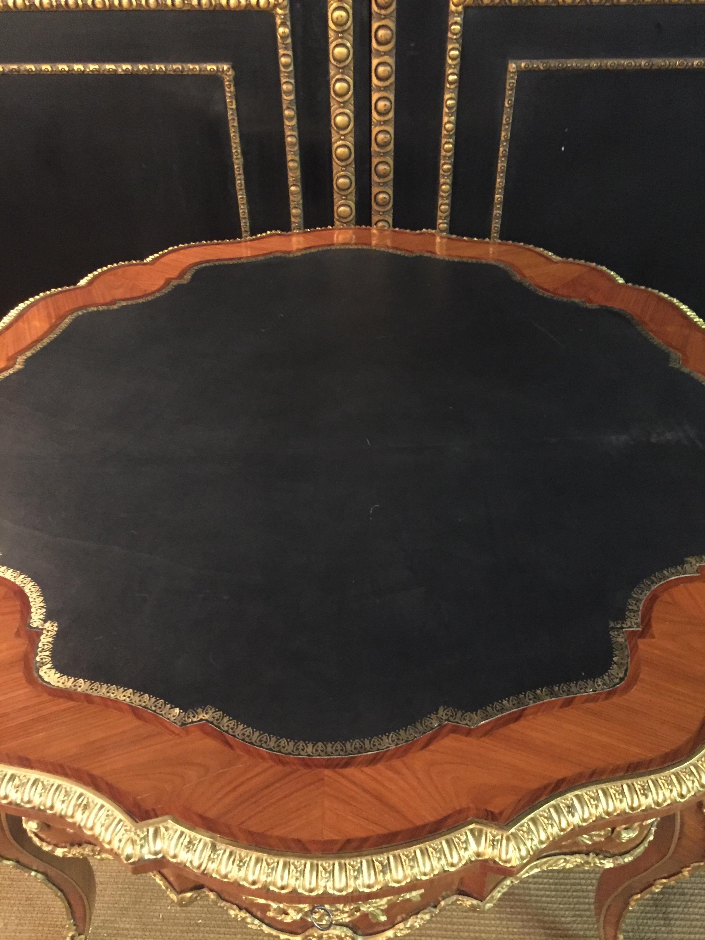 20th Century Antique Louis XV Style French Salon Table Bronze Mahogany veneer For Sale 4