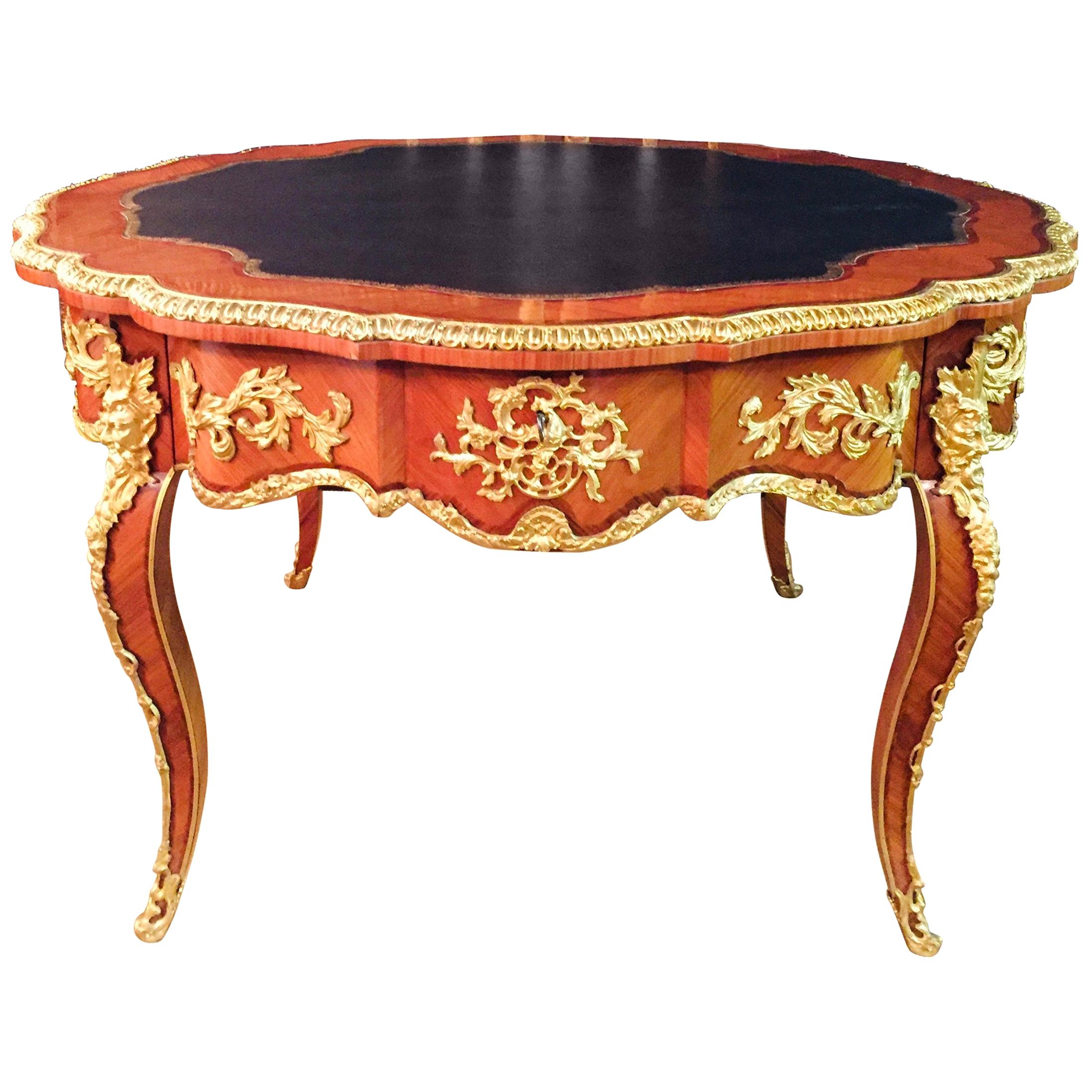 20th Century Antique Louis XV Style French Salon Table Bronze Mahogany veneer For Sale